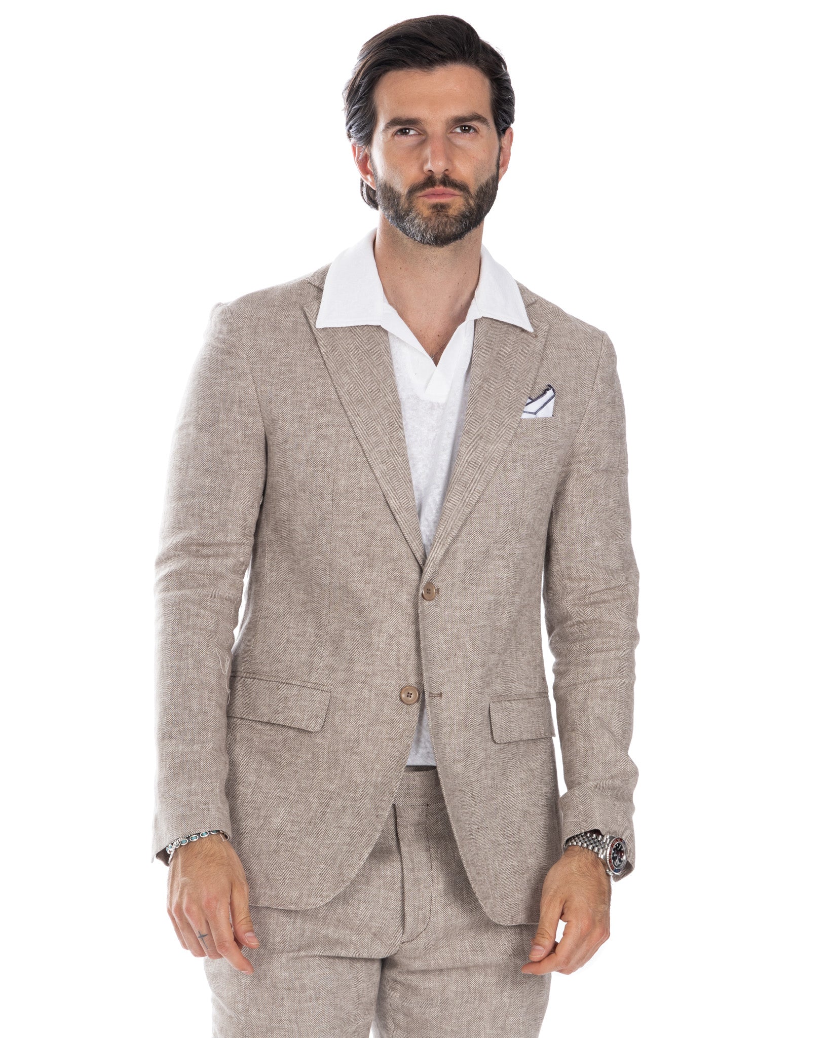 Treia e Moresco - single-breasted mud herringbone suit