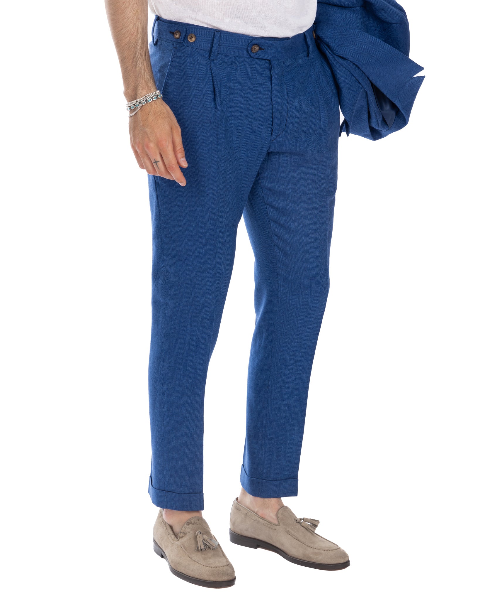 Moresco - pantalone bluette spigato