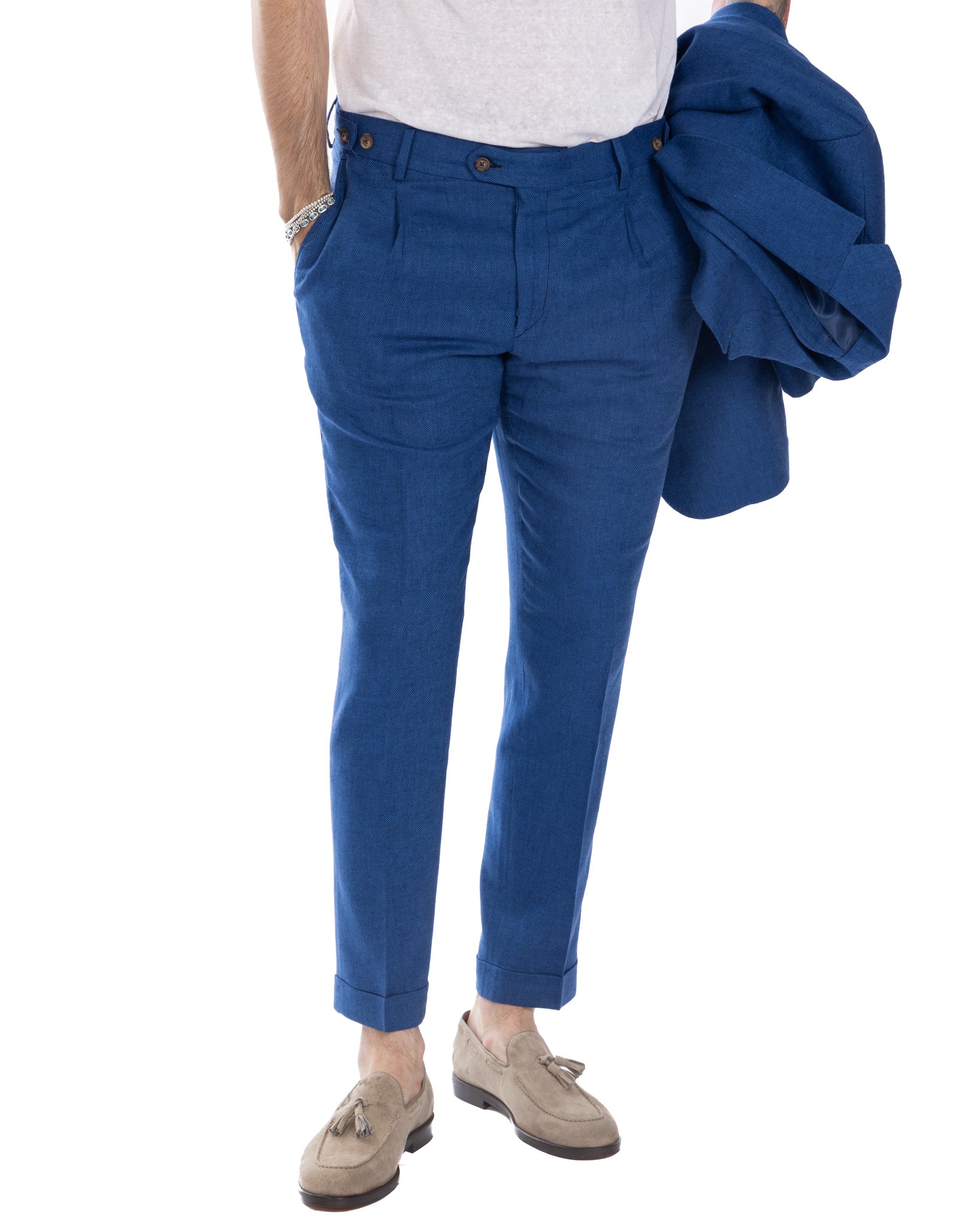 Moresco - pantalone bluette spigato