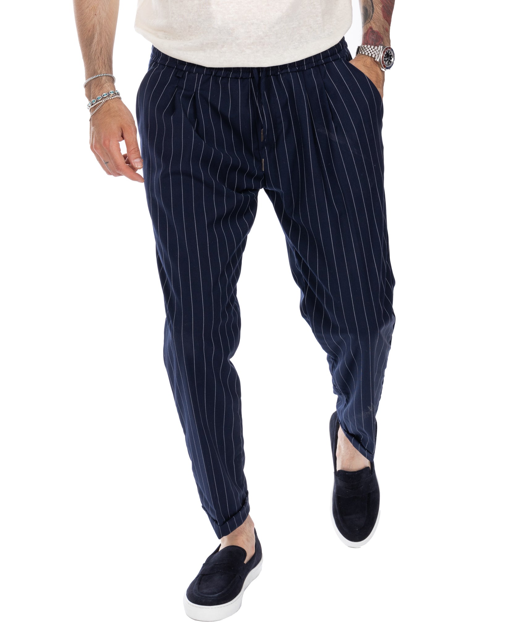 Elijah - blue pinstripe trousers in wool blend