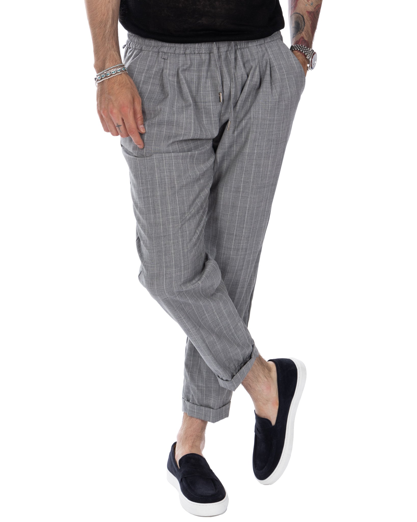 Elijah - gray pinstripe trousers in wool blend