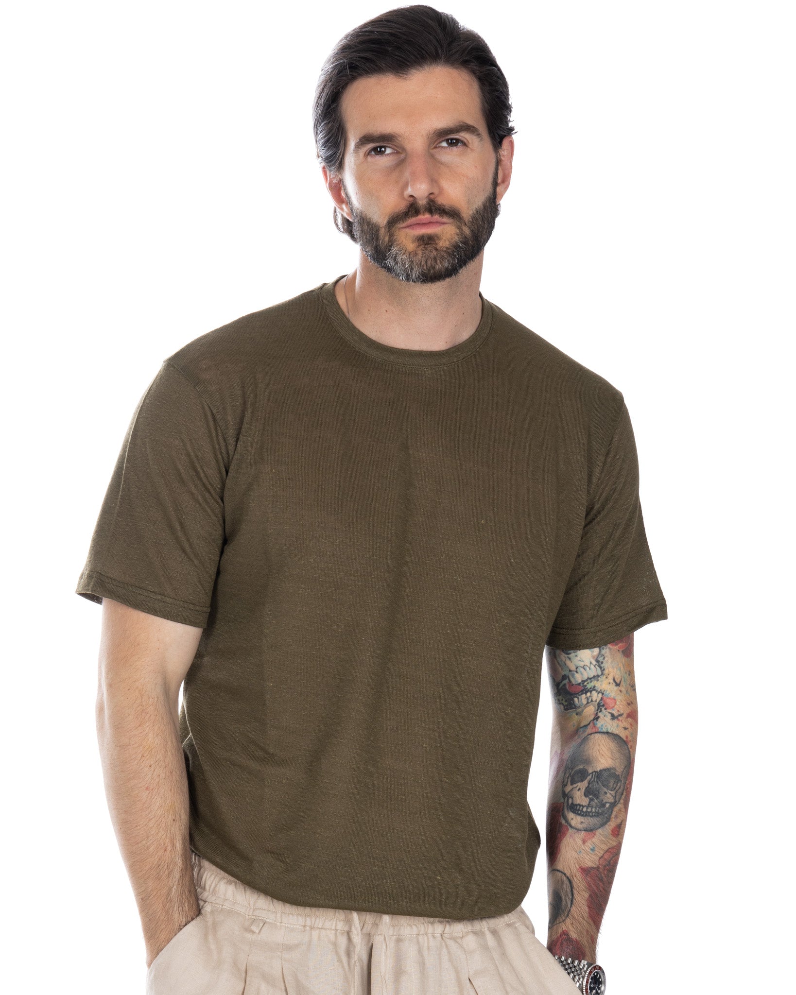 Hubert - t-shirt in lino militare in maglia