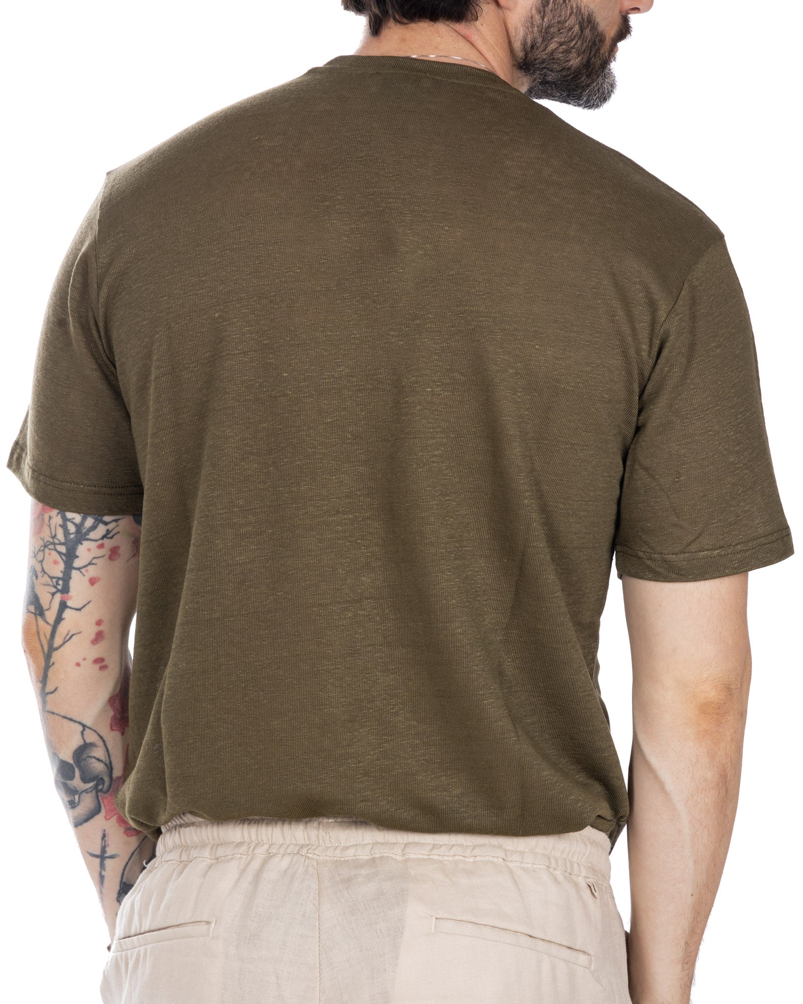 Hubert - t-shirt in lino militare in maglia