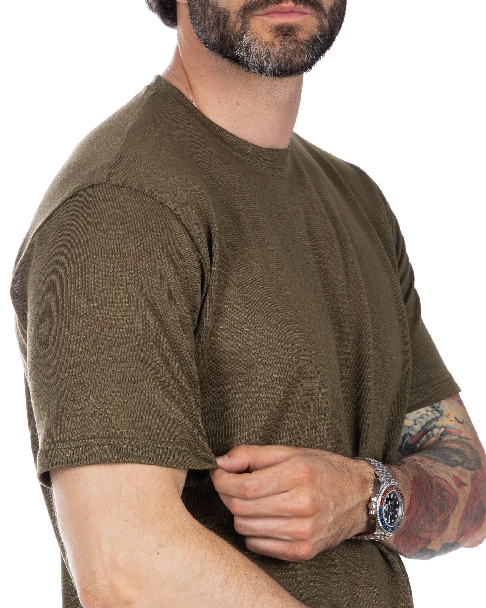 Hubert - t-shirt in lino militare in maglia