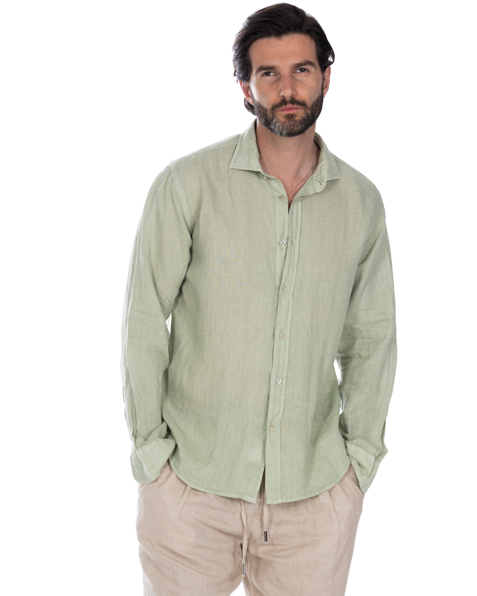 Montecarlo - camicia in puro lino verde