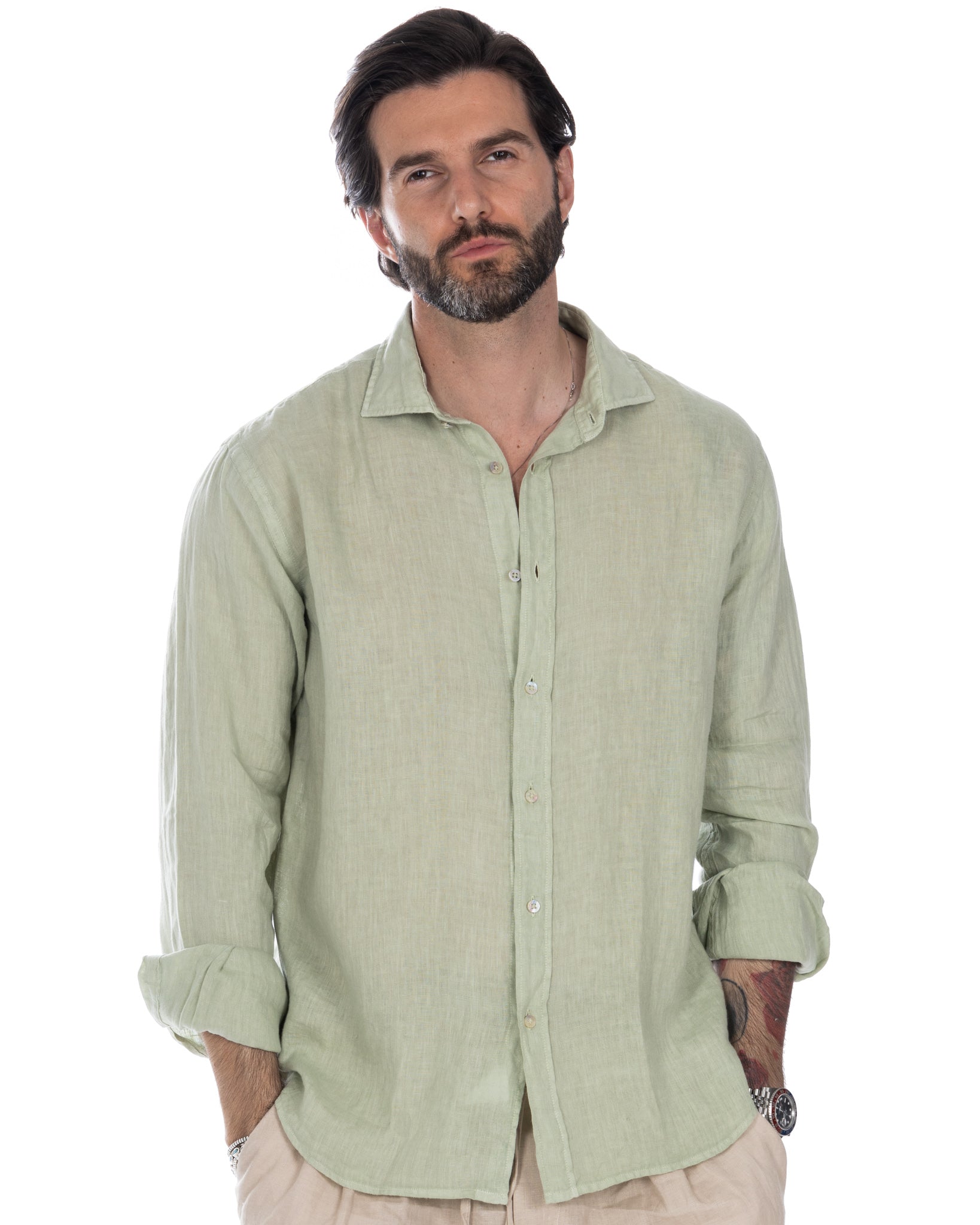 Montecarlo - green pure linen shirt