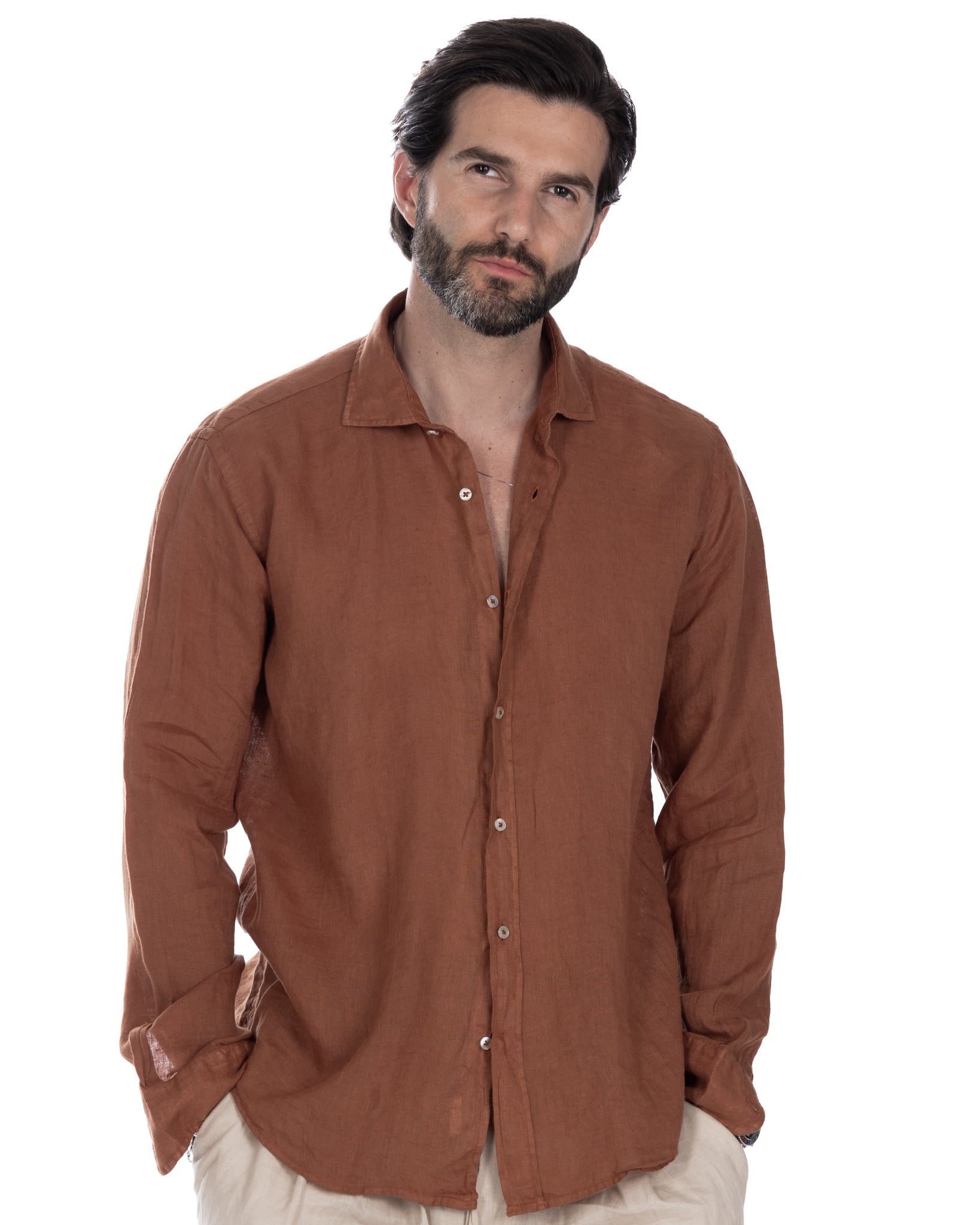 Montecarlo - camicia in puro lino coccio