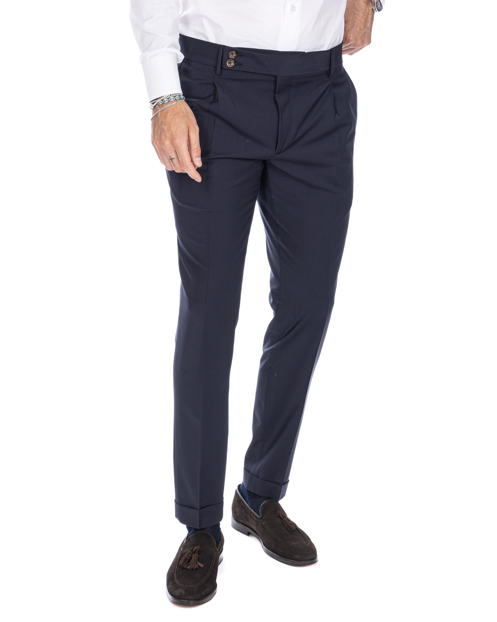 Queens - pantalon en laine bleu