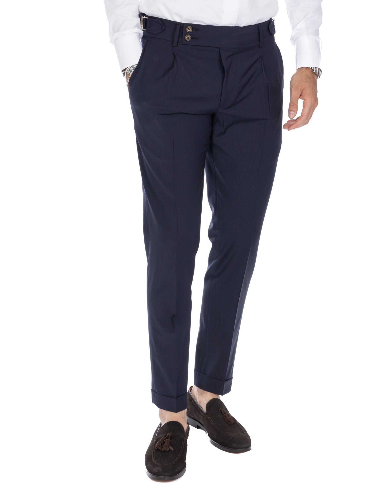 Manhattan - pantalone vita alta blu in lana