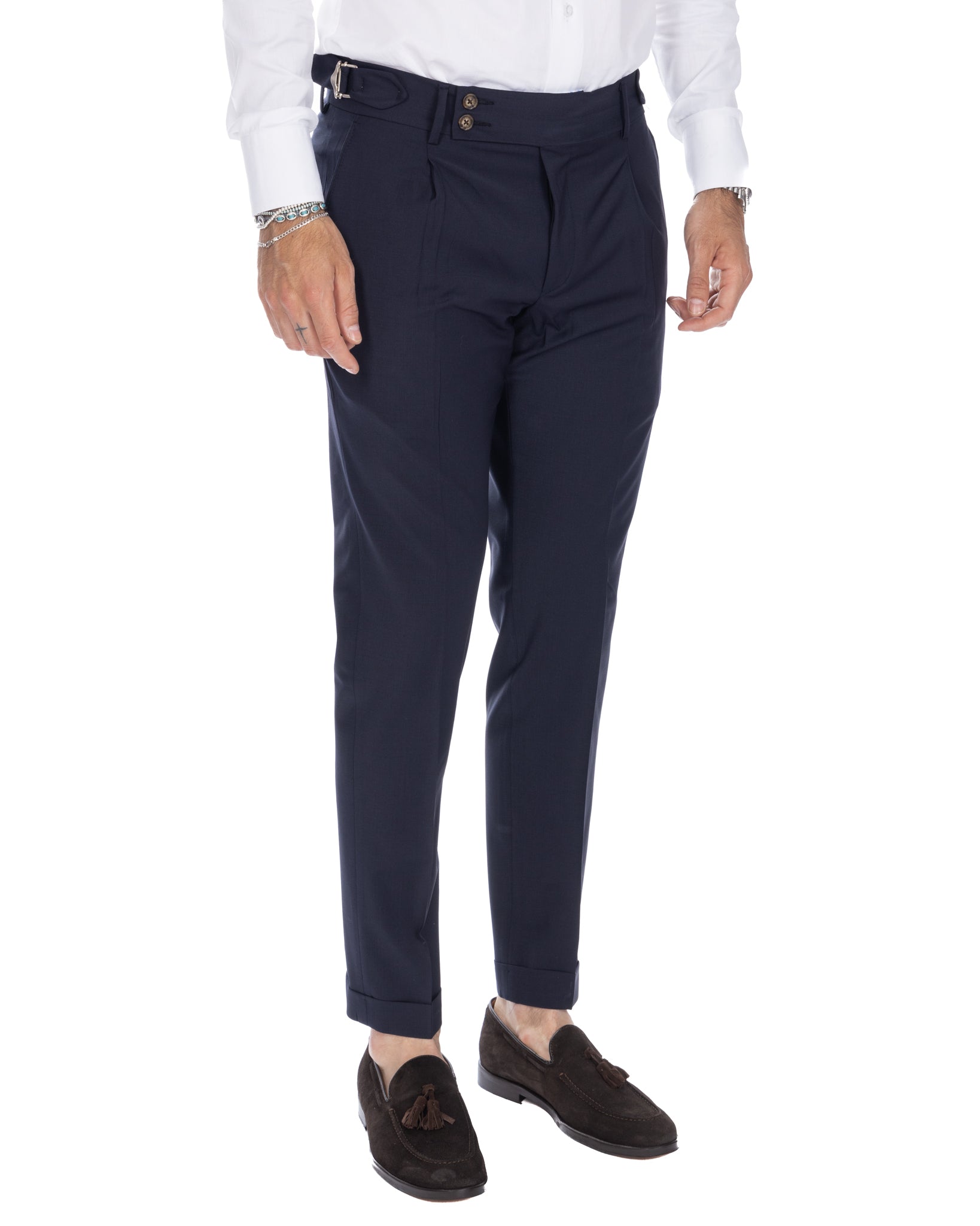 Manhattan - pantalone vita alta blu in lana