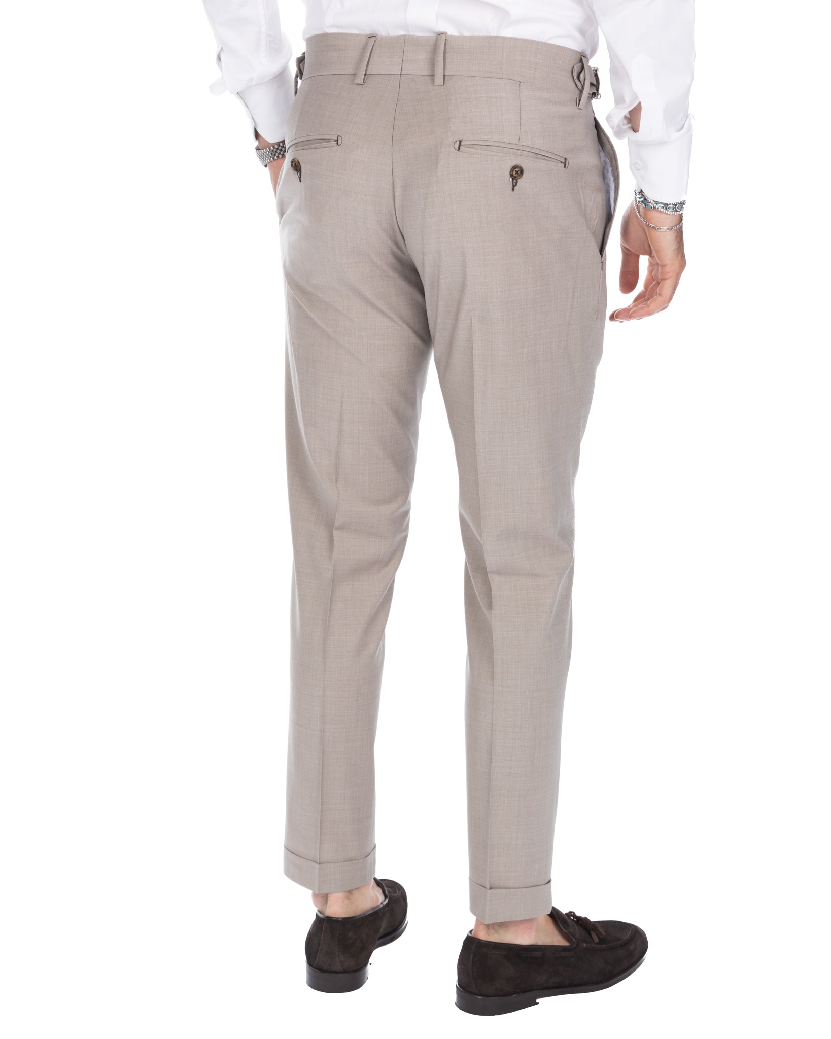 Manhattan - pantalone vita alta beige in lana