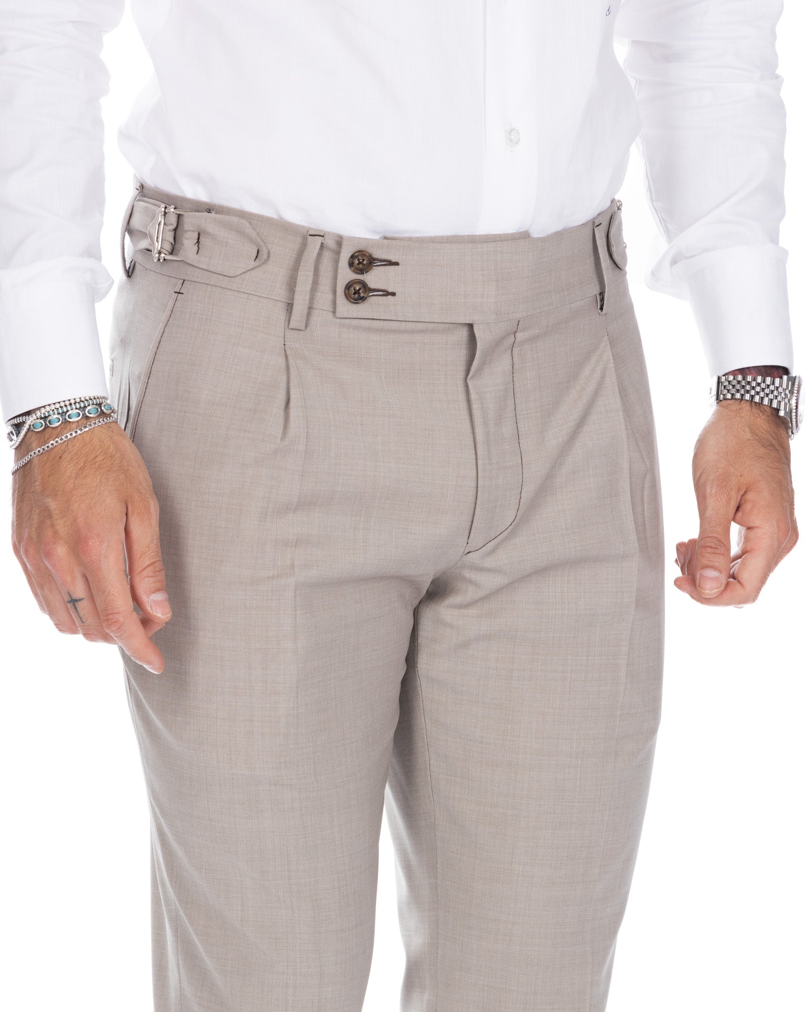 Manhattan - pantalone vita alta beige in lana