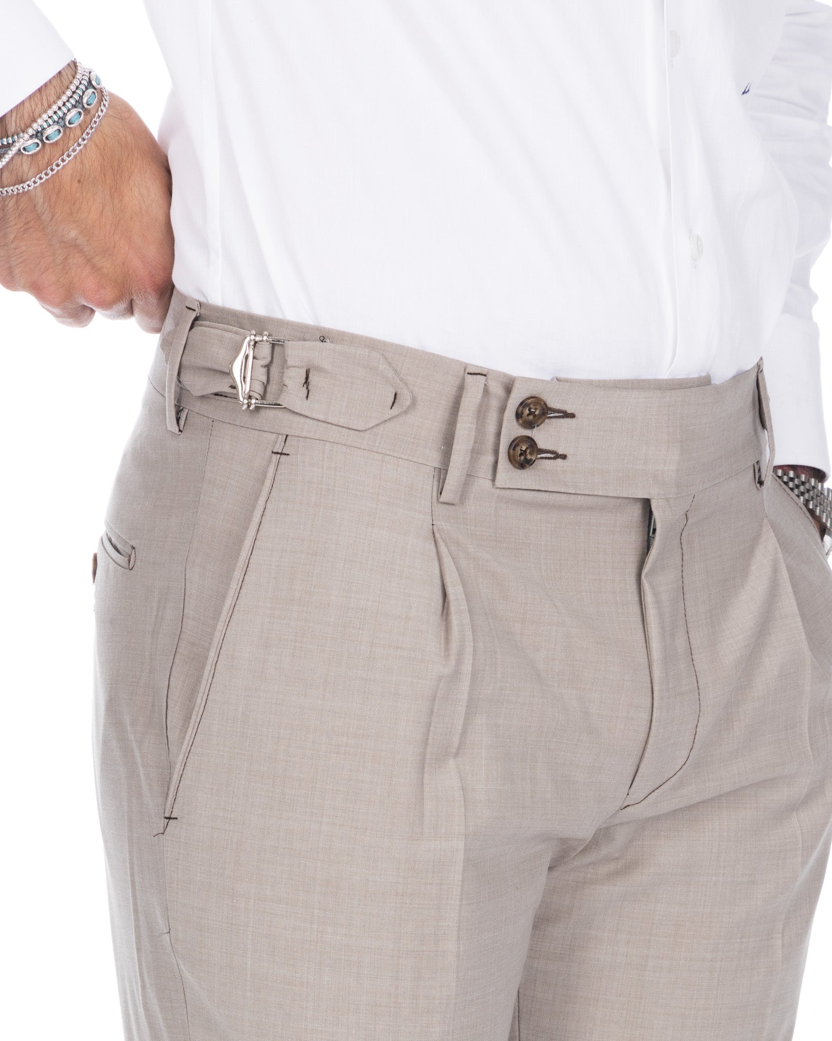 Manhattan - pantalone vita alta beige in lana