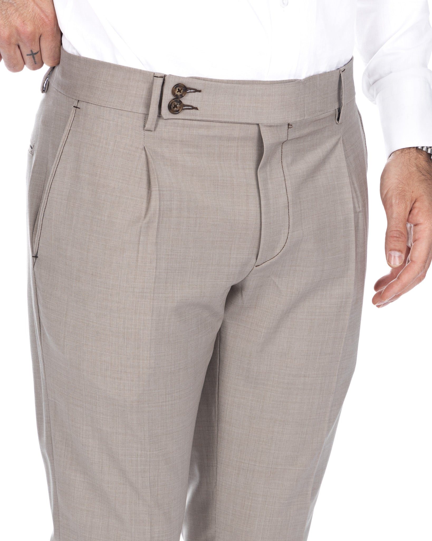 Queens - pantalon en laine beige