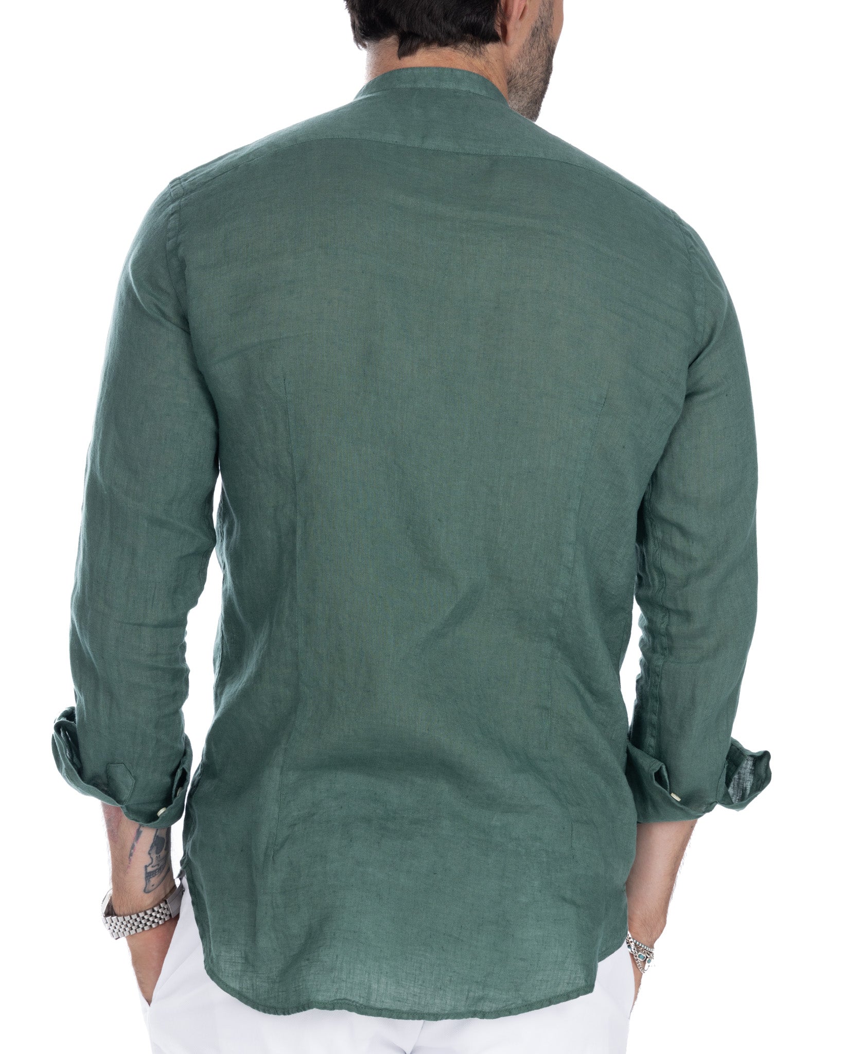 Cannes - green pure linen henley shirt