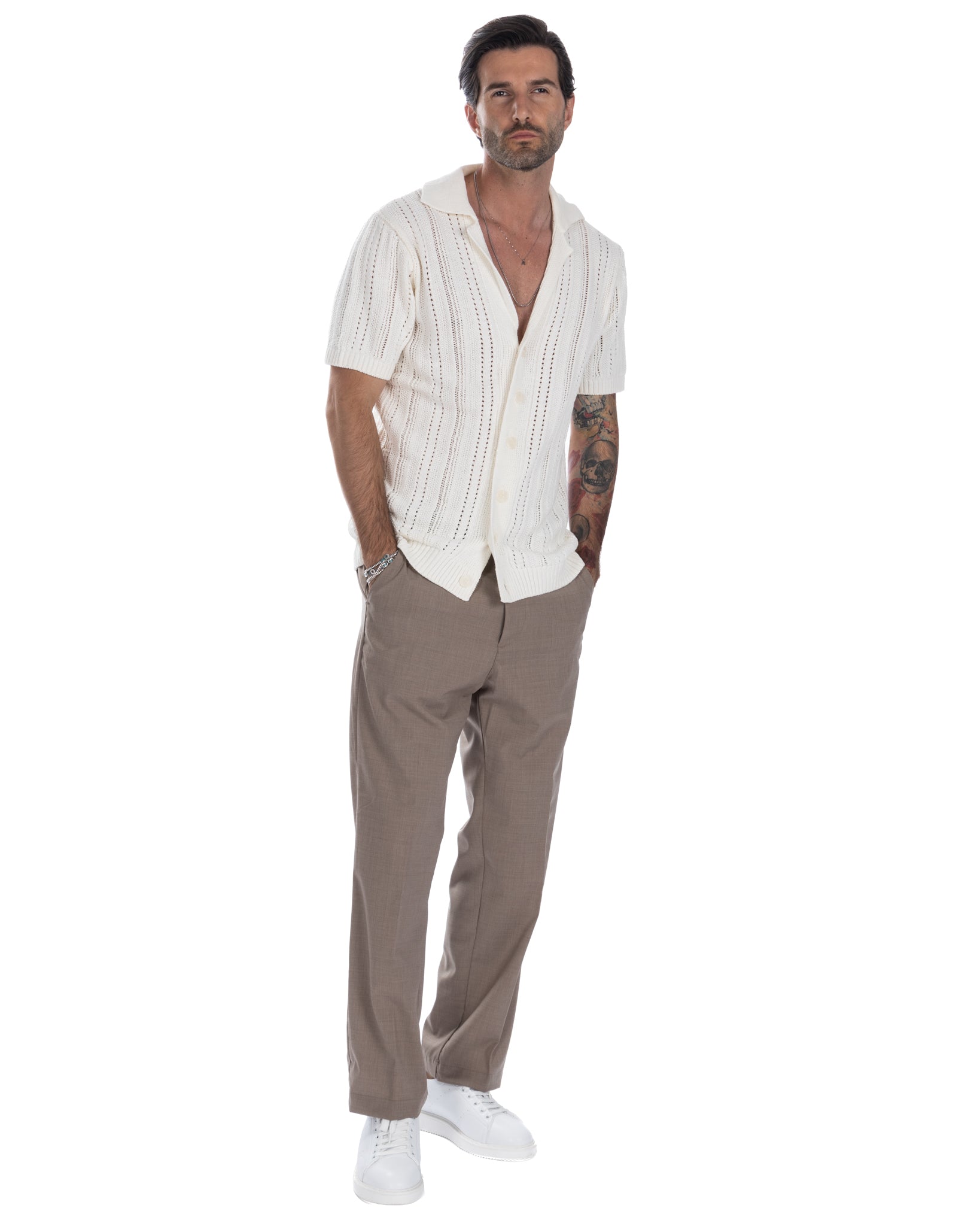 Jacob - pantalon large beige en laine mélangée