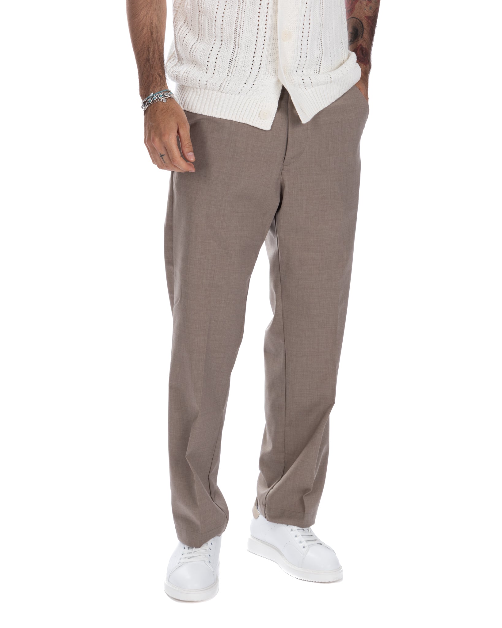 Jacob - pantalone largo beige in misto lana