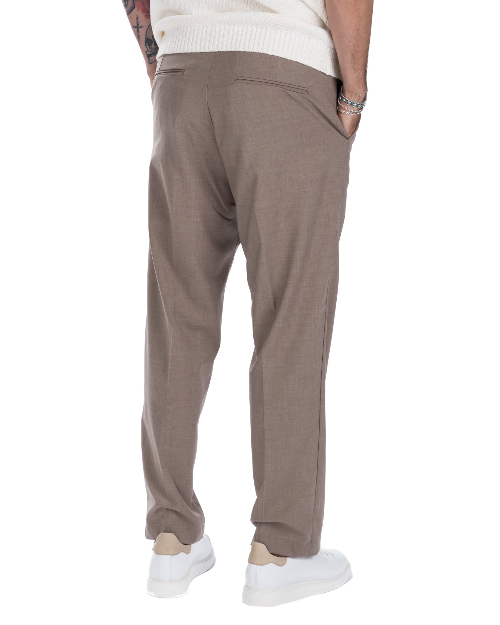 Jacob - pantalone largo beige in misto lana