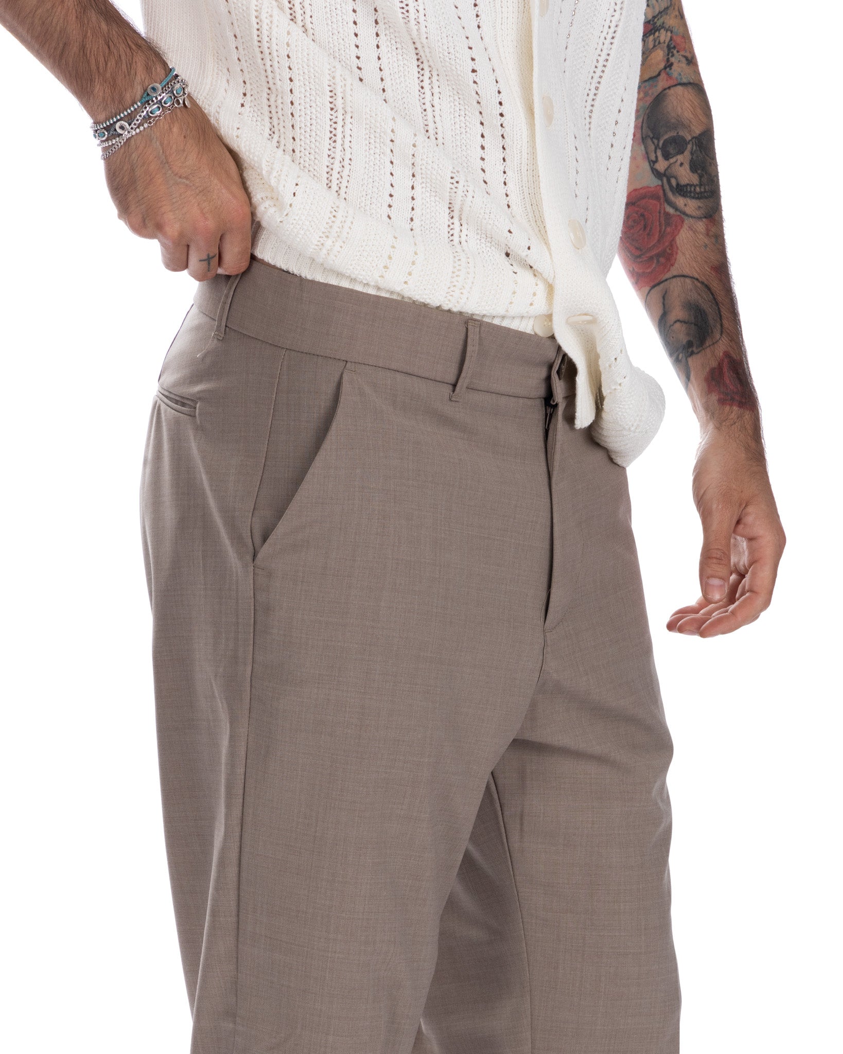 Jacob - pantalone largo beige in misto lana