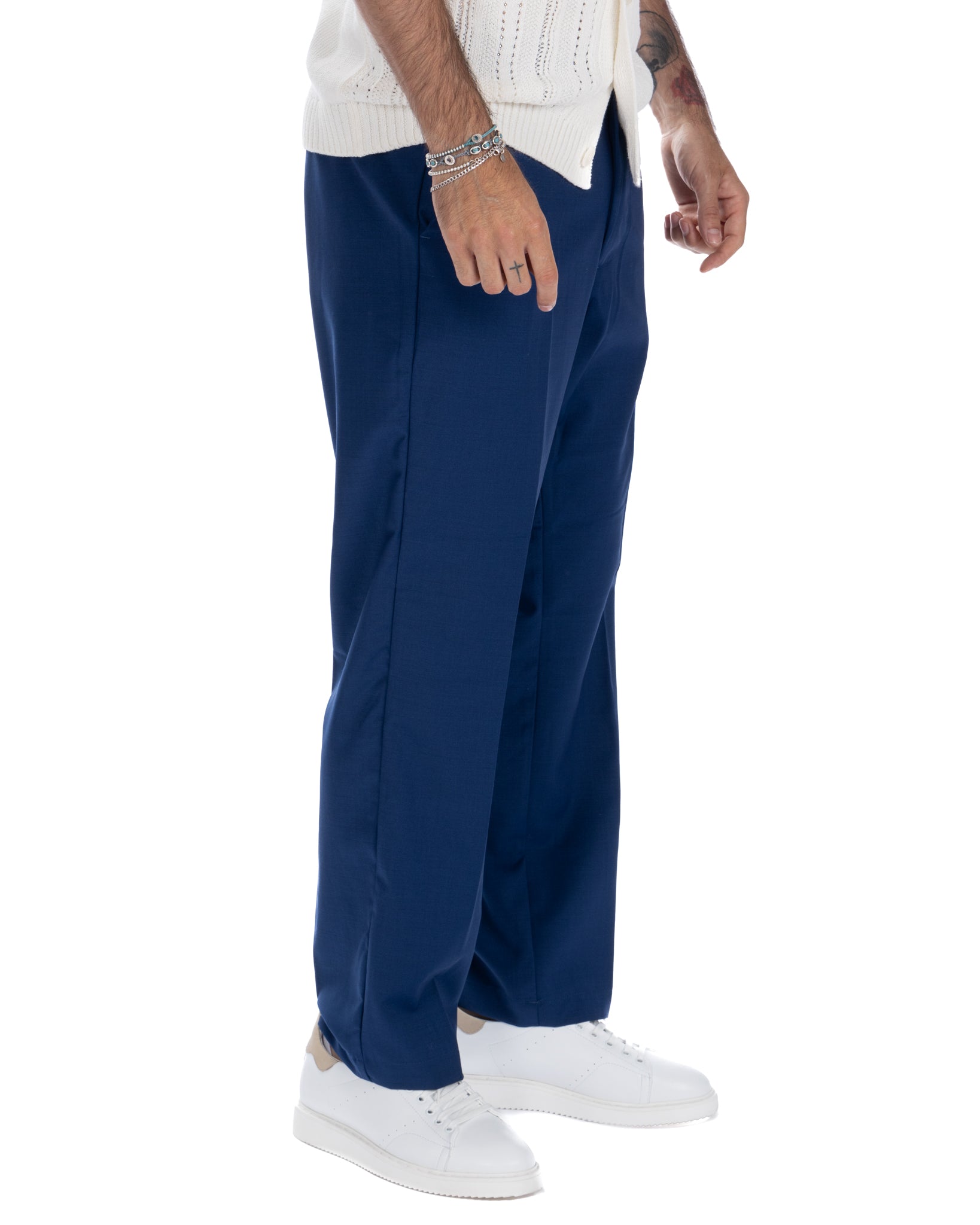 Jacob - pantalon large en laine mélangée bleu