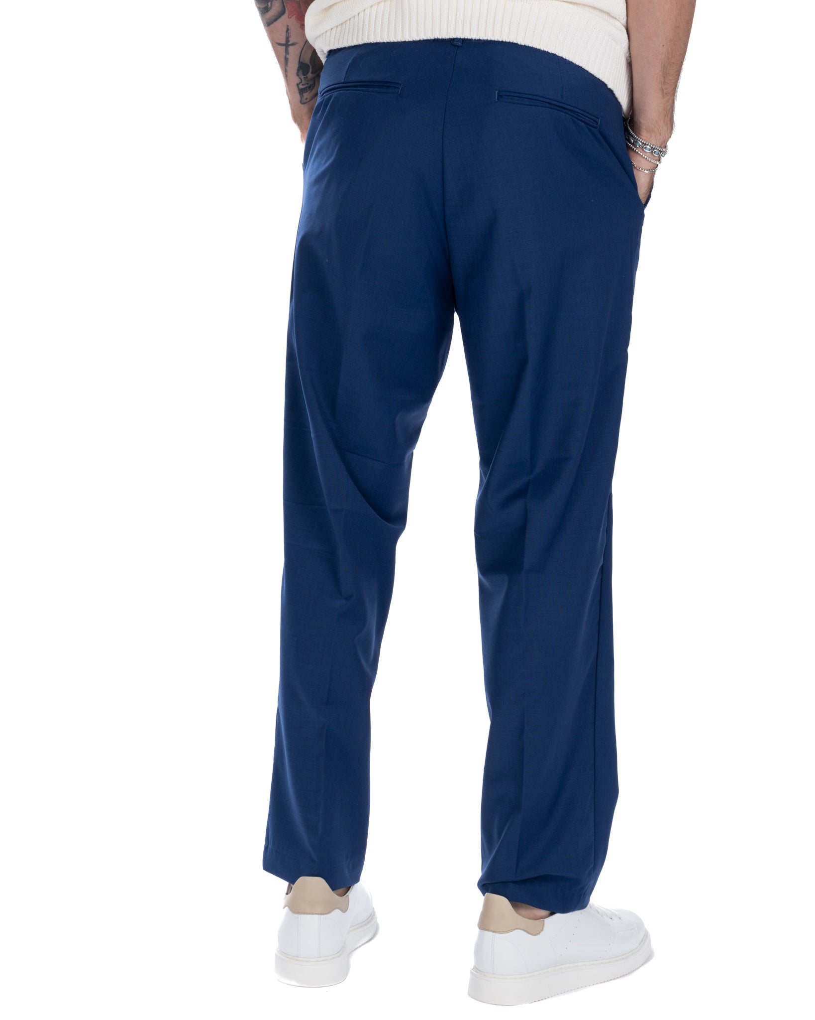 Jacob - pantalone largo bluette in misto lana