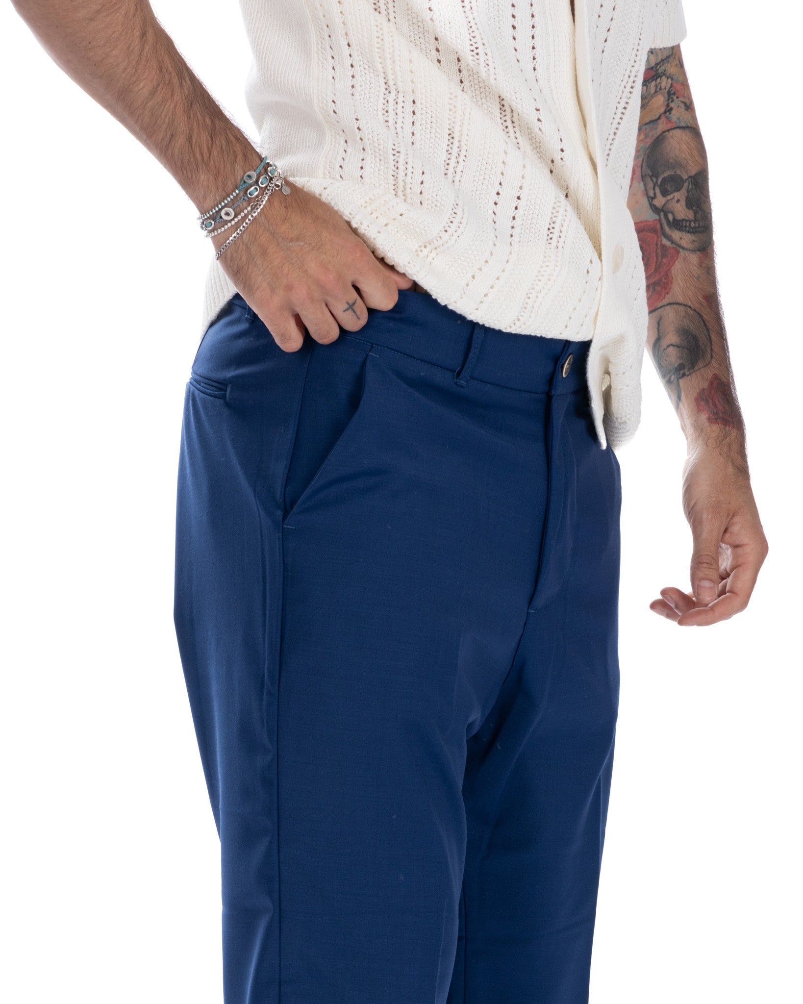 Jacob - pantalone largo bluette in misto lana