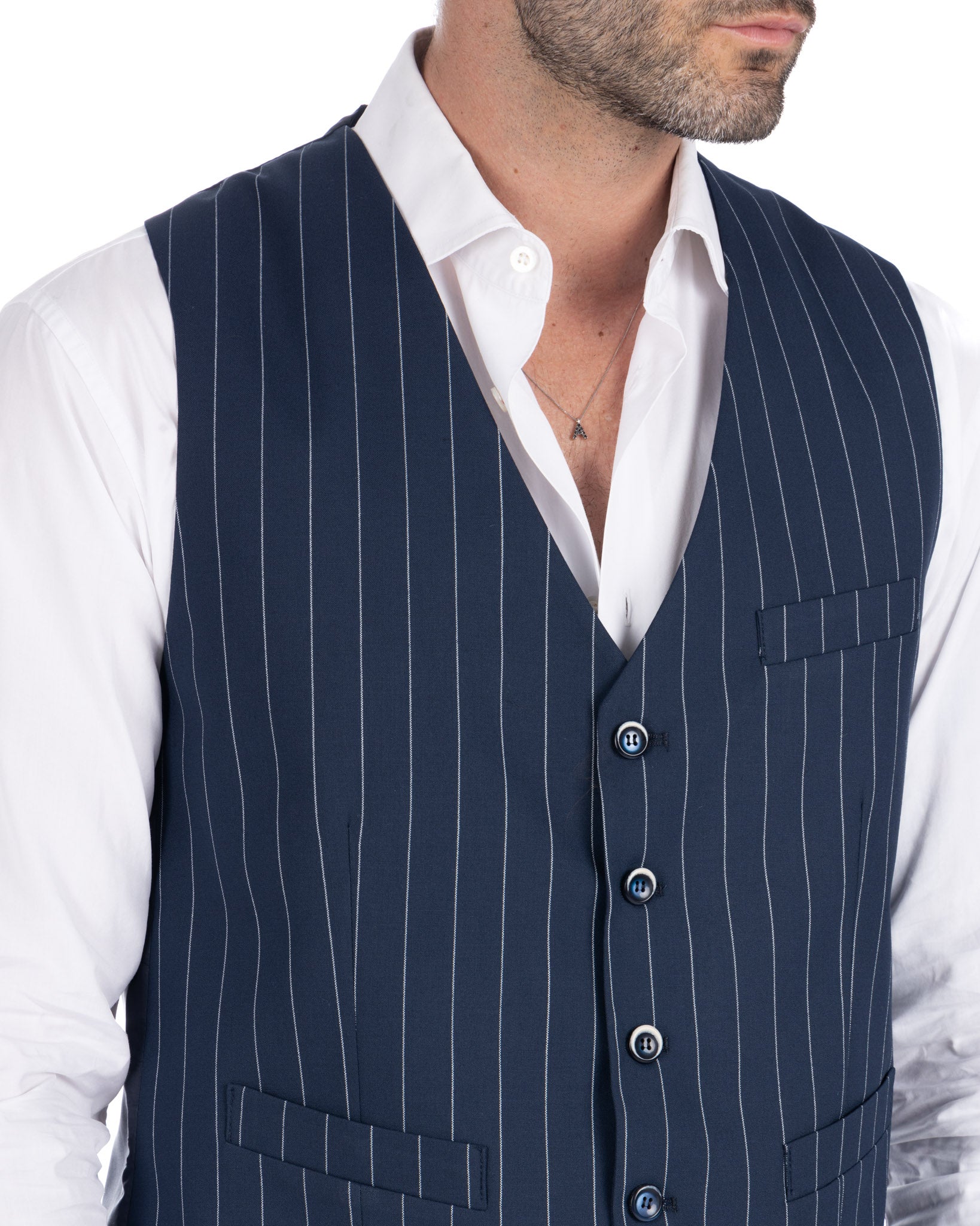 Mainz - blue pinstriped single-breasted waistcoat