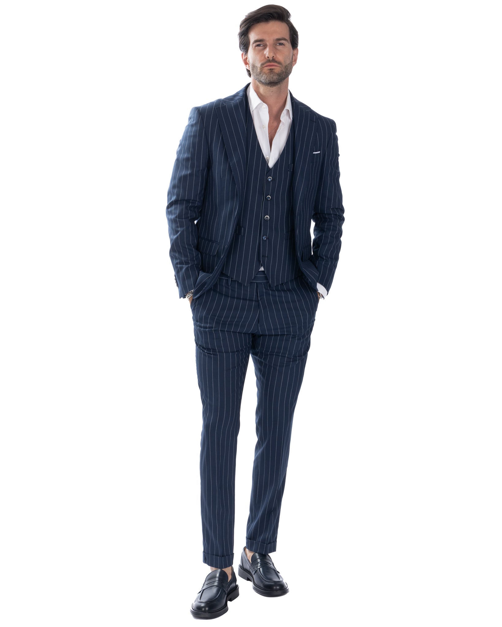 Mainz - blue pinstriped single-breasted waistcoat