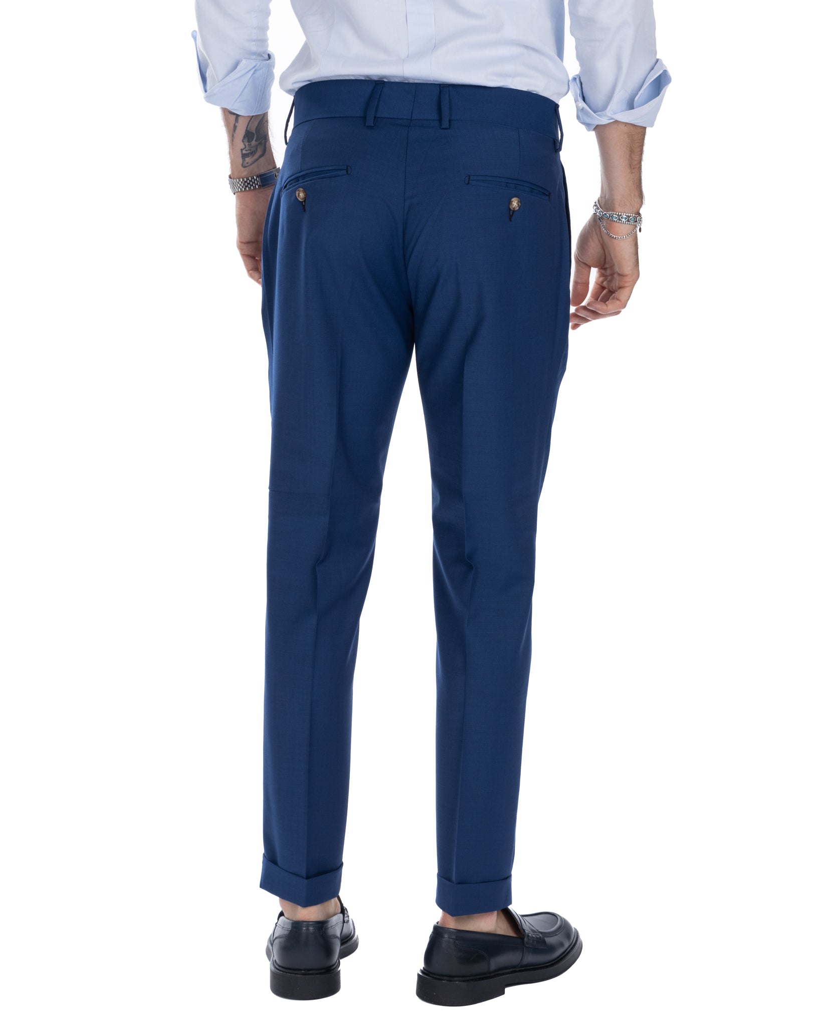 Italian - pantalone vita alta bluette in misto lana