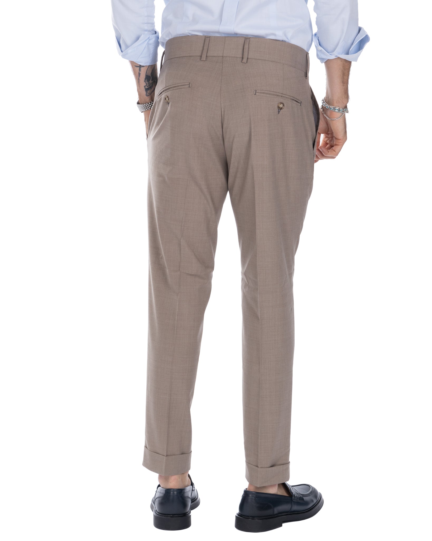 Italian - beige high-waisted trousers in wool blend