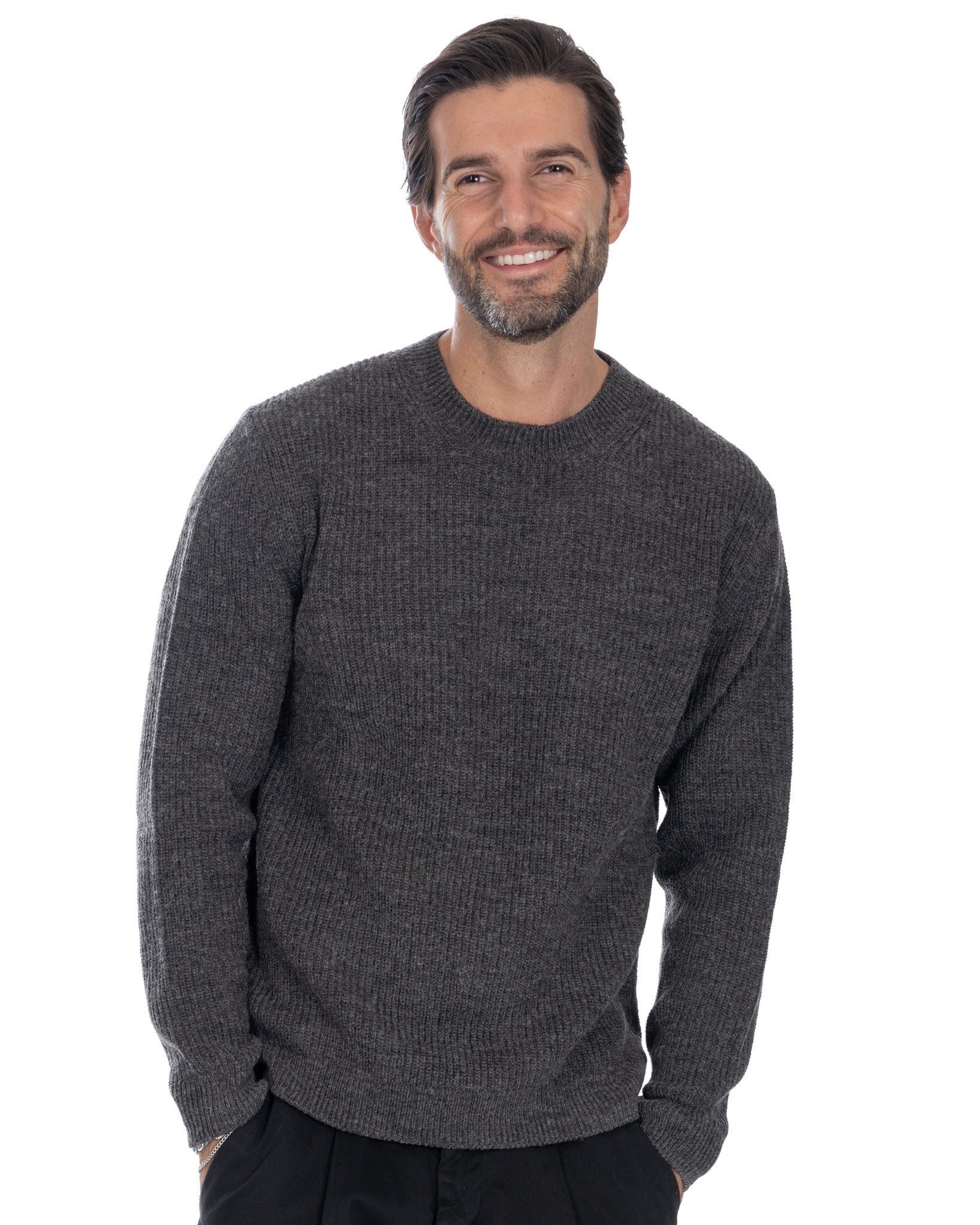 Sven - anthracite ribbed crew neck sweater