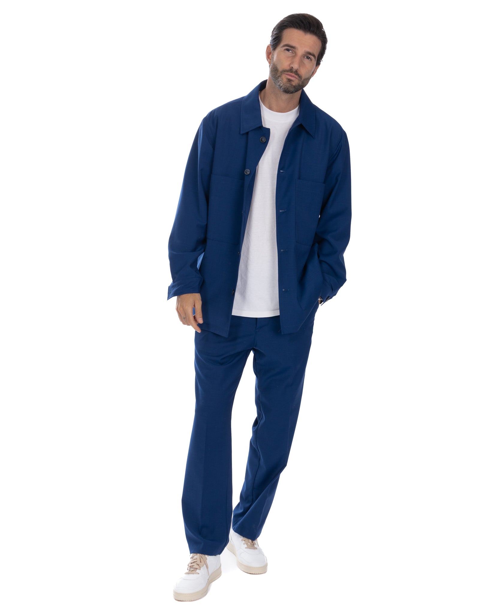 Donald - giacca oversize bluette in misto lana