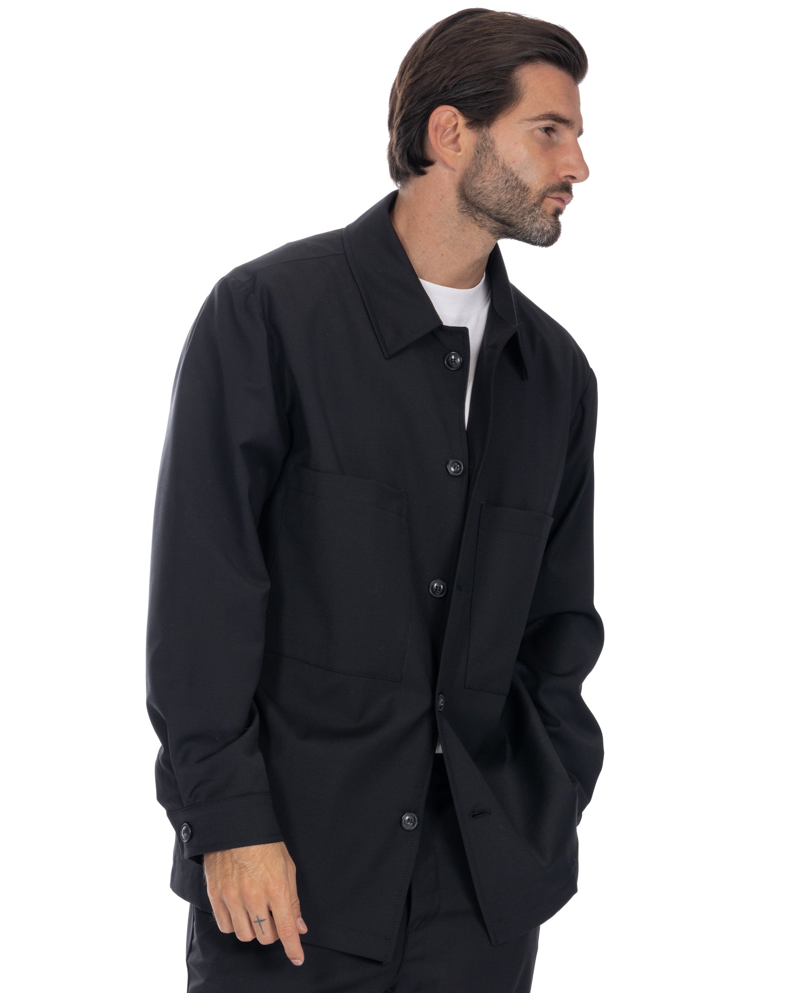 Donald - oversized black wool blend jacket