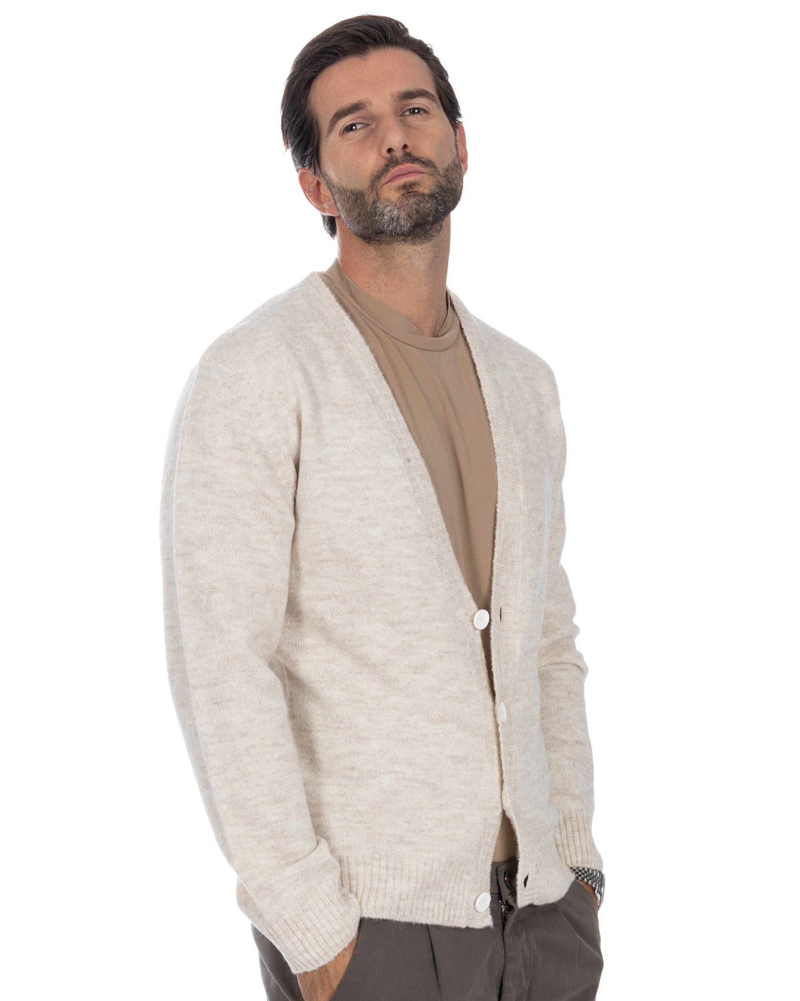 Ryan - cardigan beige à épaules tombantes