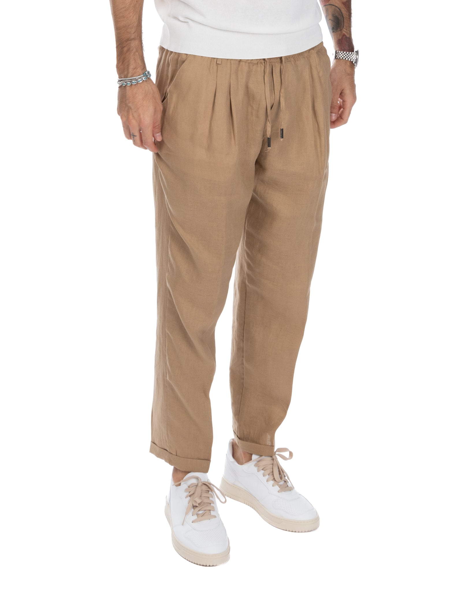 Colin - beige pure linen trousers