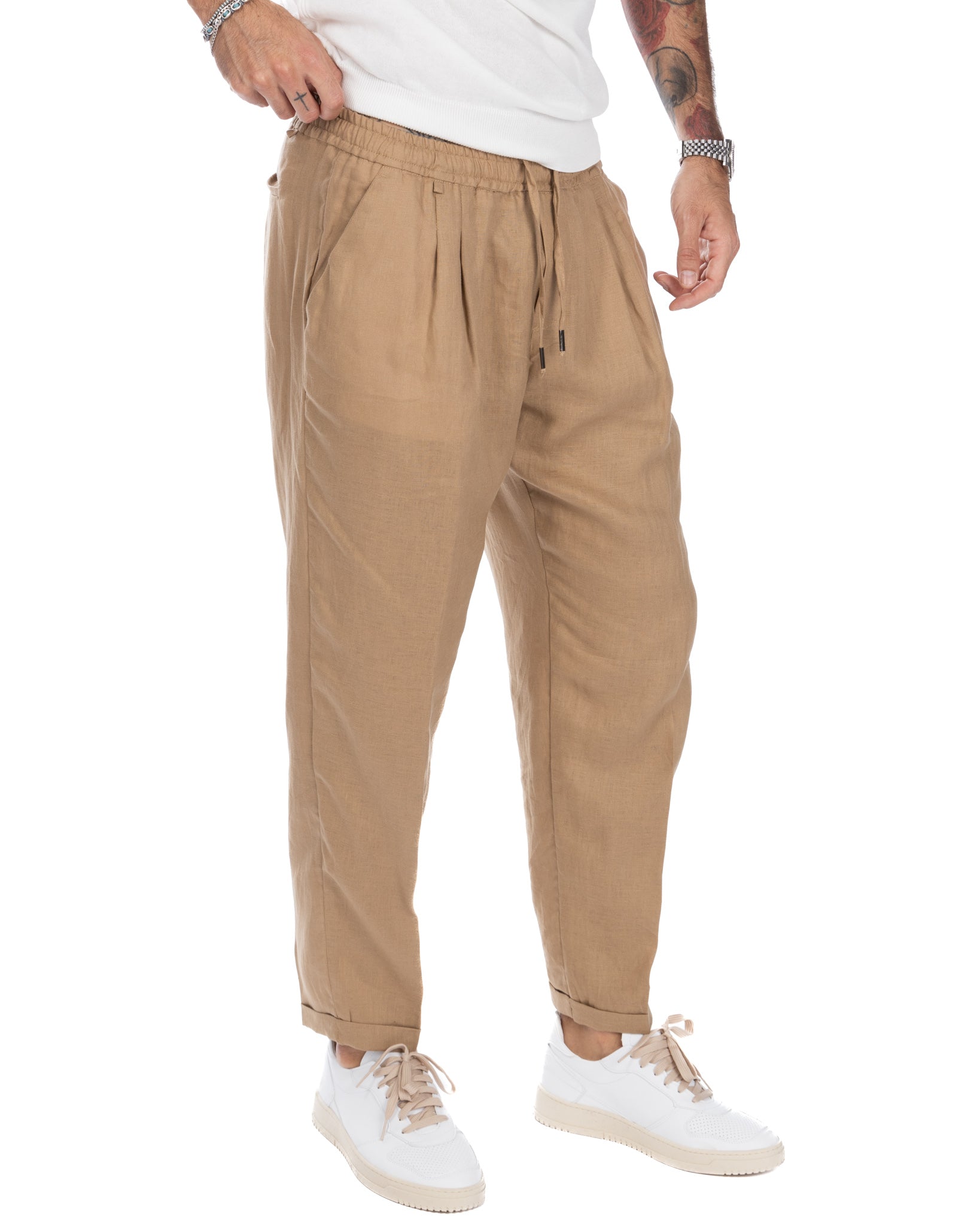 Colin - beige pure linen trousers