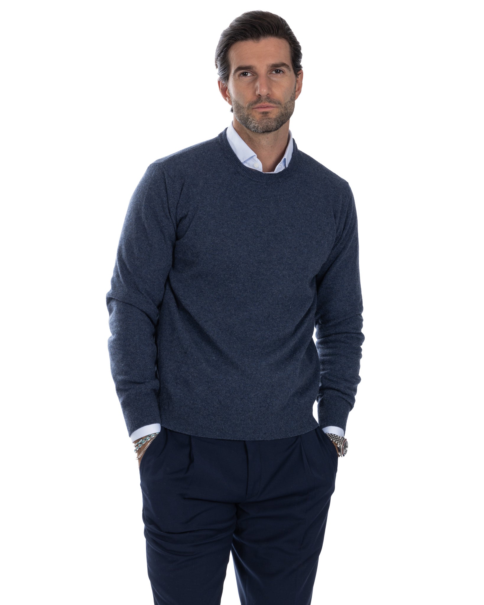 Dustin - light blue cashmere blend crew neck sweater