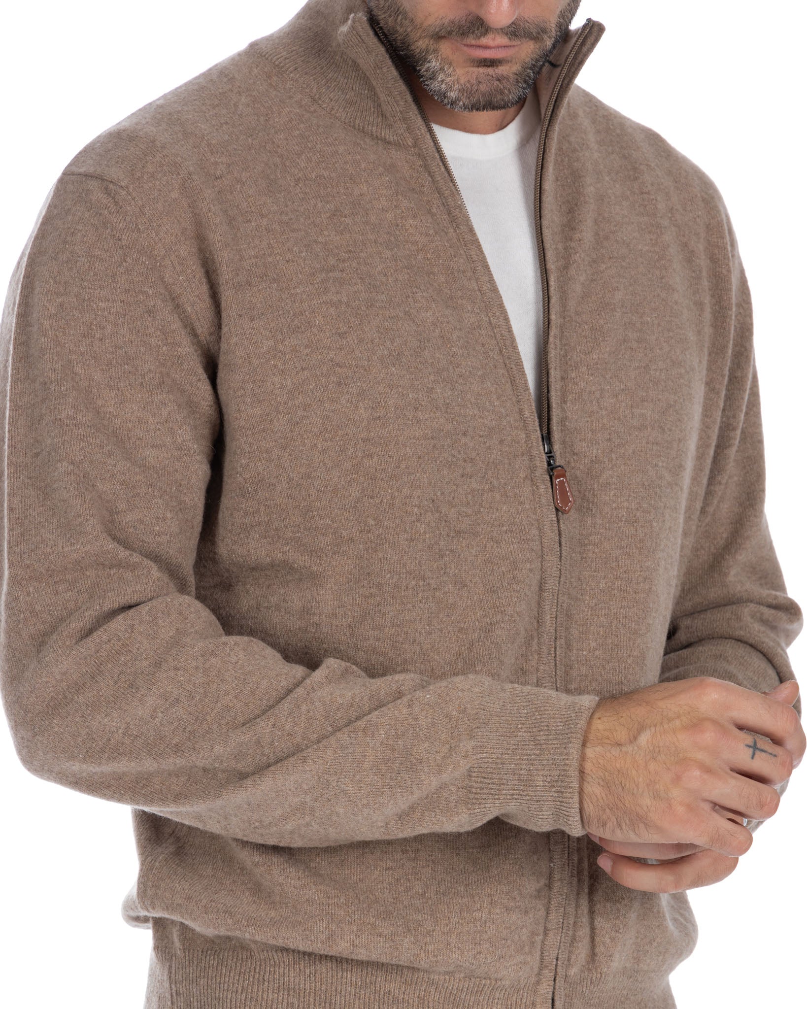 Matt - full zip tobacco sweater in cashmere blend