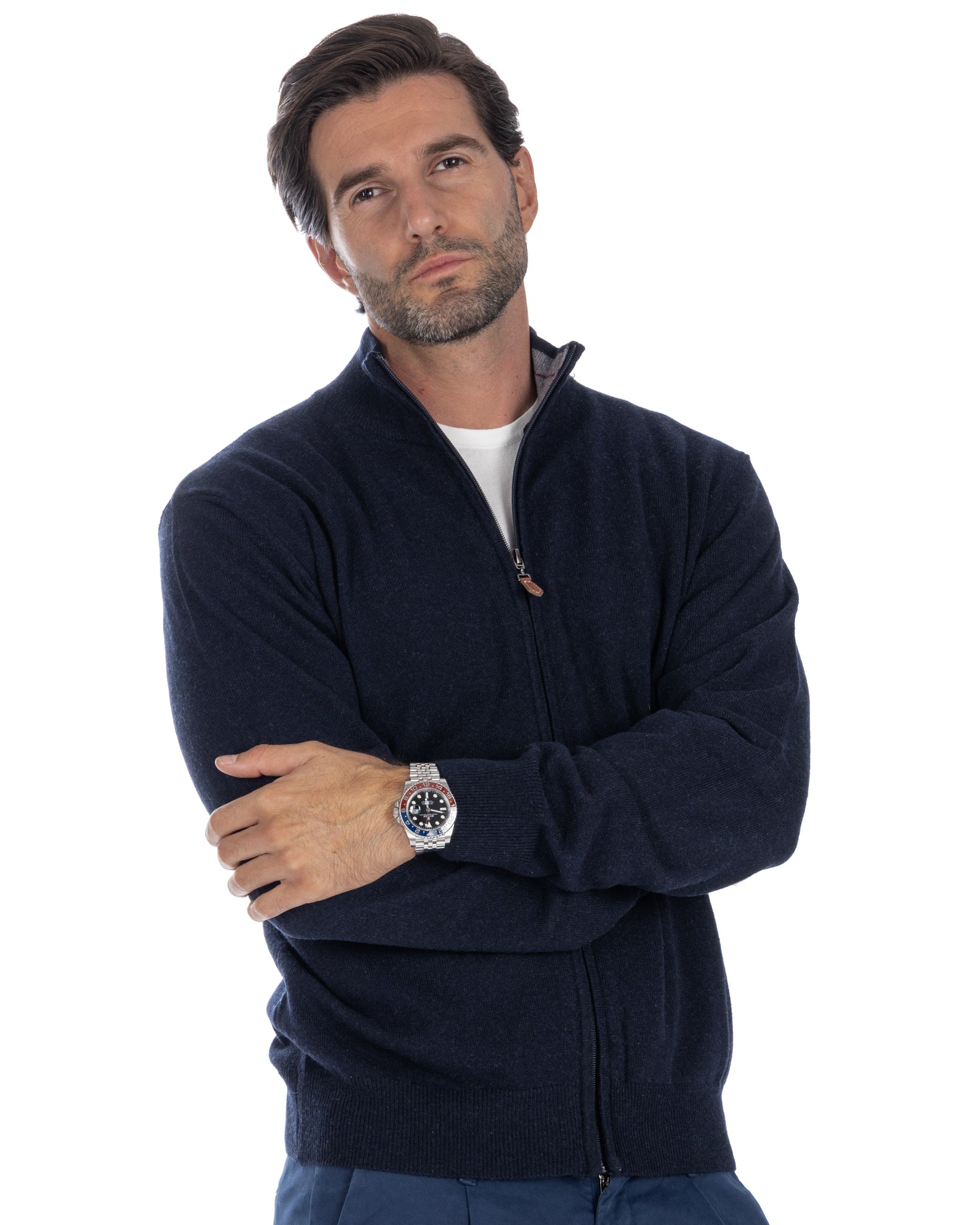 Matt - blue full zip sweater in cashmere blend