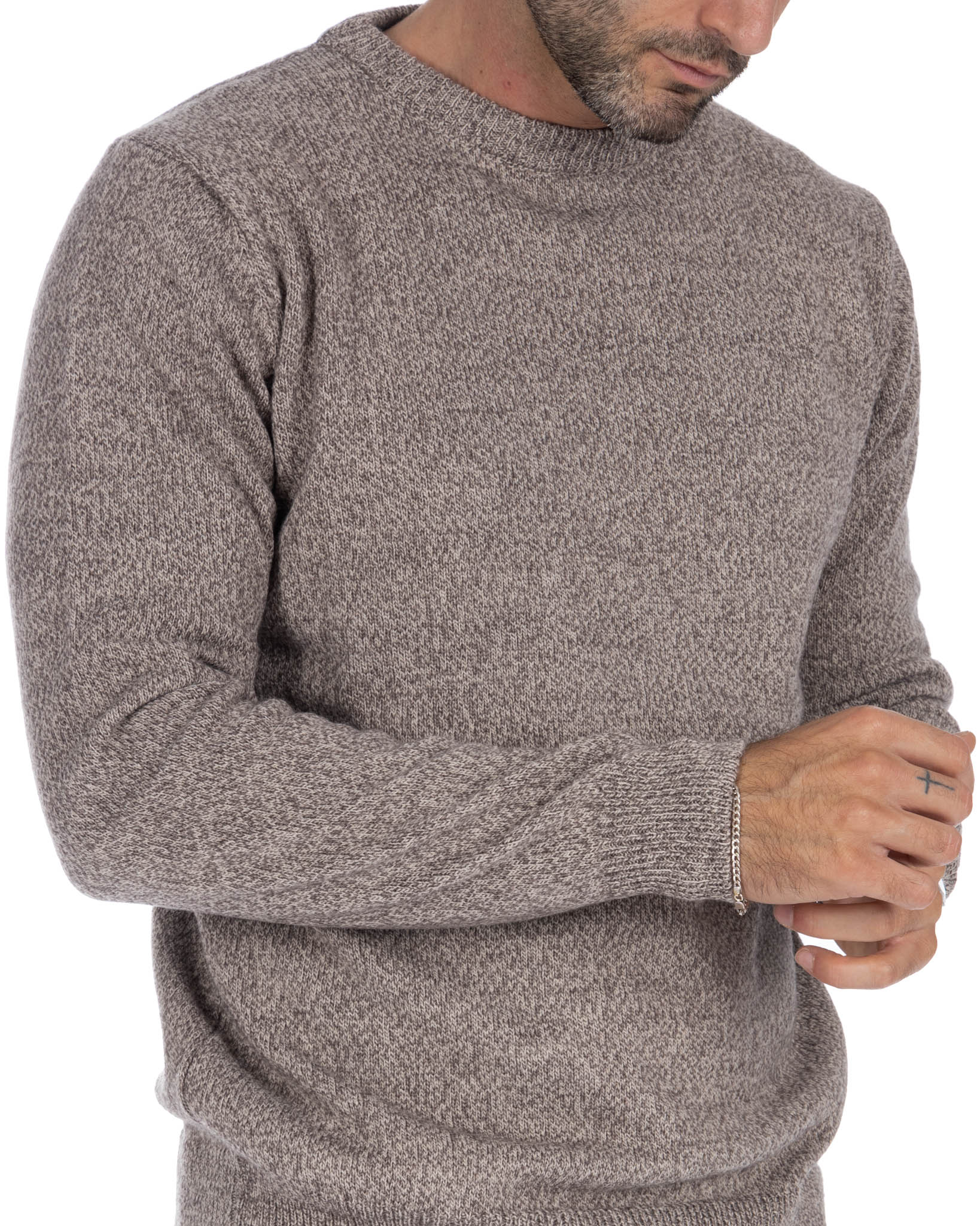 Willie - crew neck sweater in tobacco bouclé