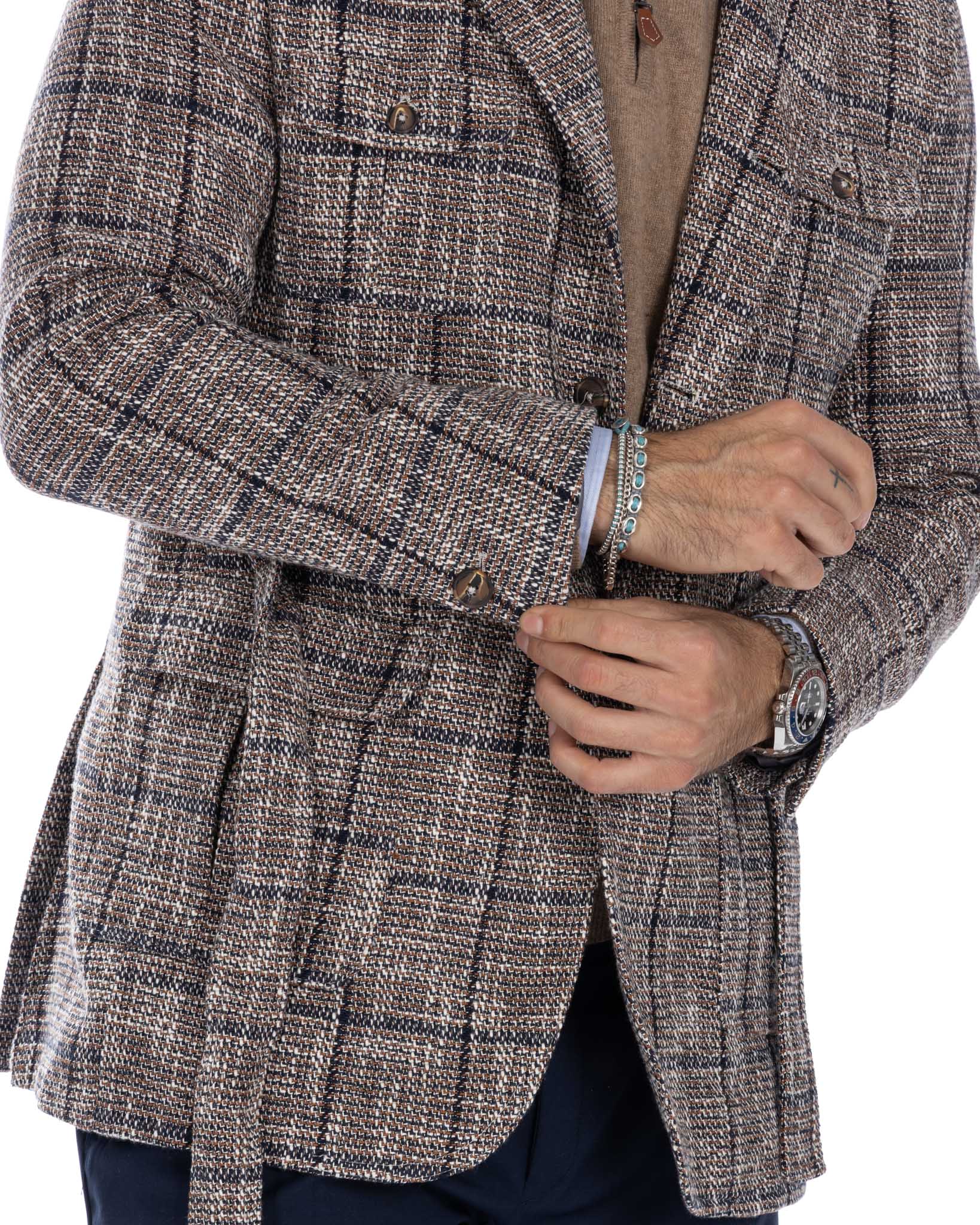 Armand - beige checked wool safari jacket