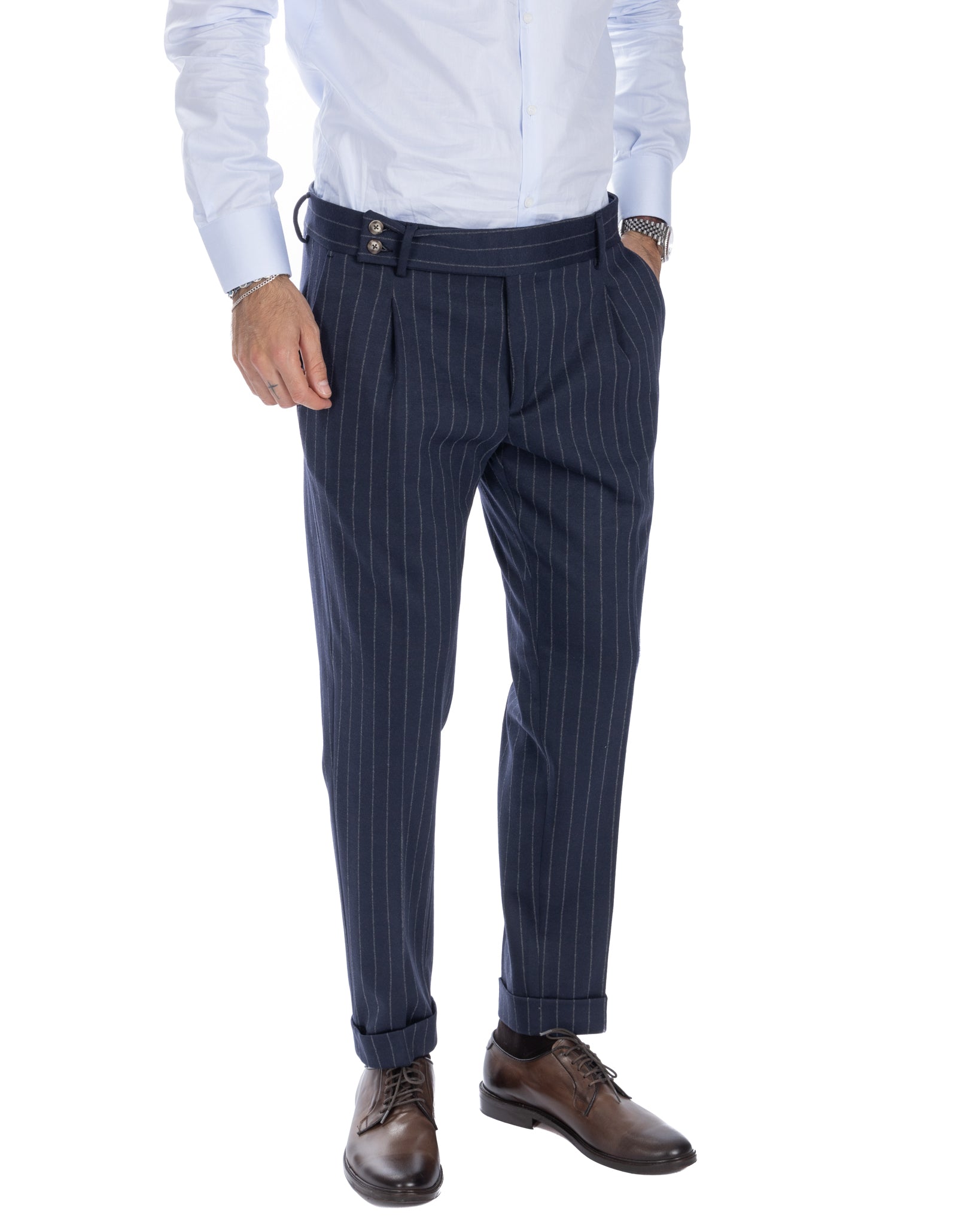 Scapoli - blue pinstriped high-waisted trousers