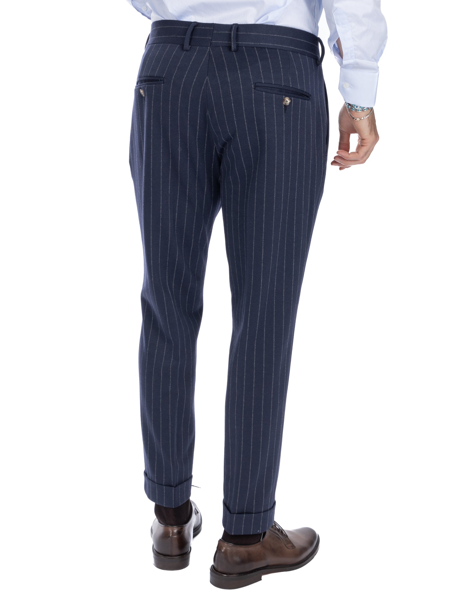 Scapoli - blue pinstriped high-waisted trousers