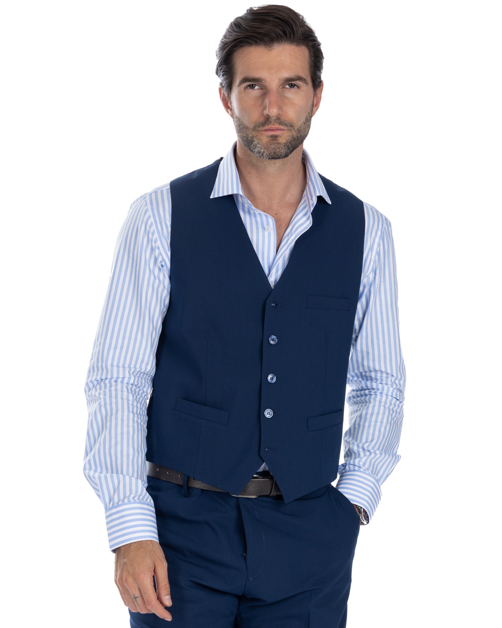 Dresde - gilet bleu à simple boutonnage