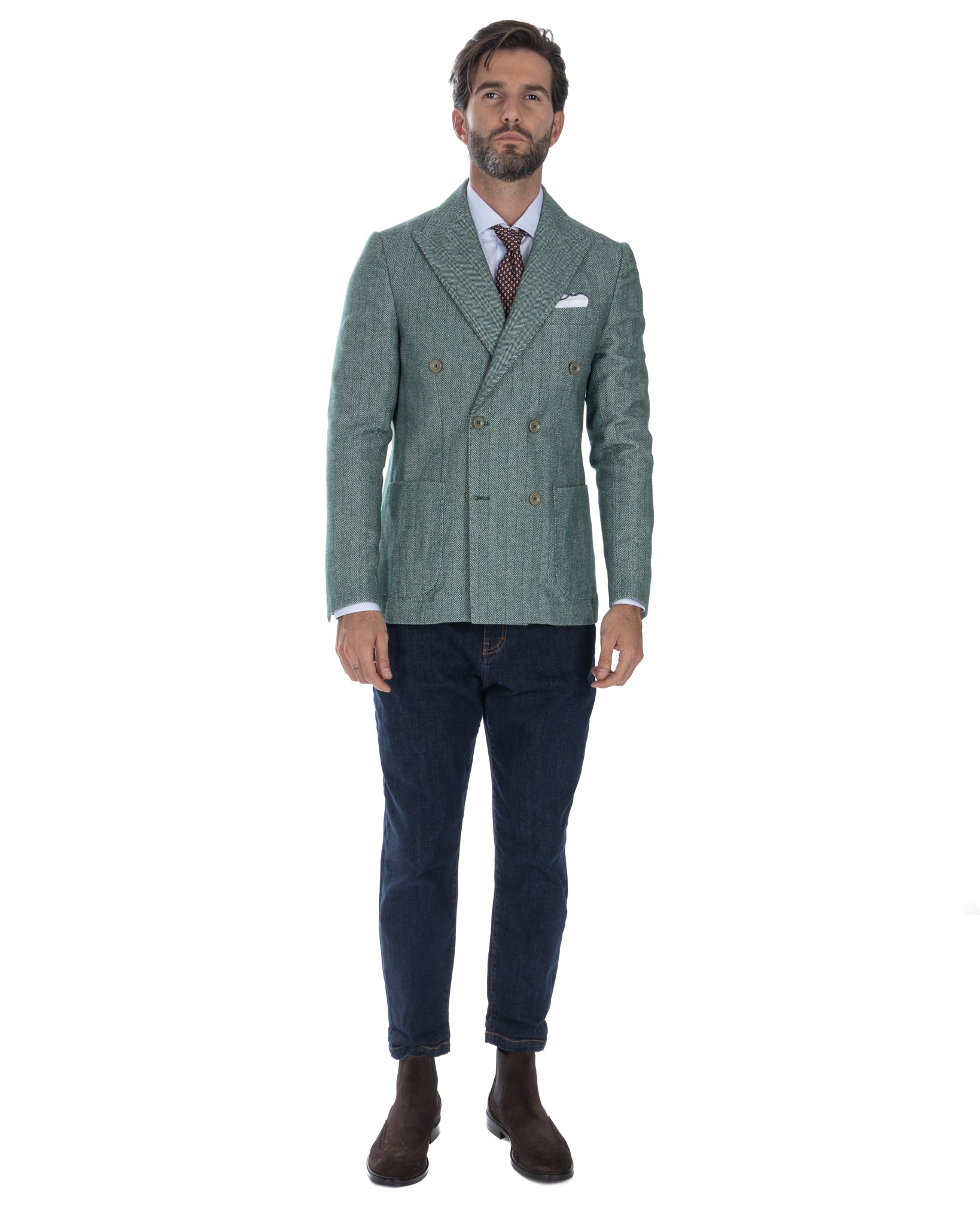 Thierry - green herringbone double-breasted jacket