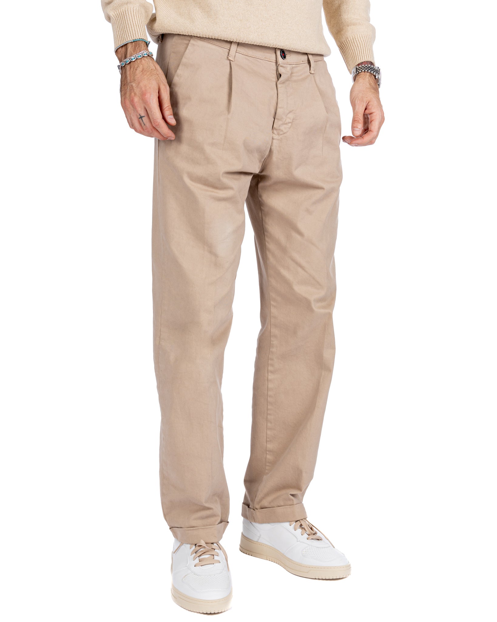 Sean - beige wide leg cotton trousers