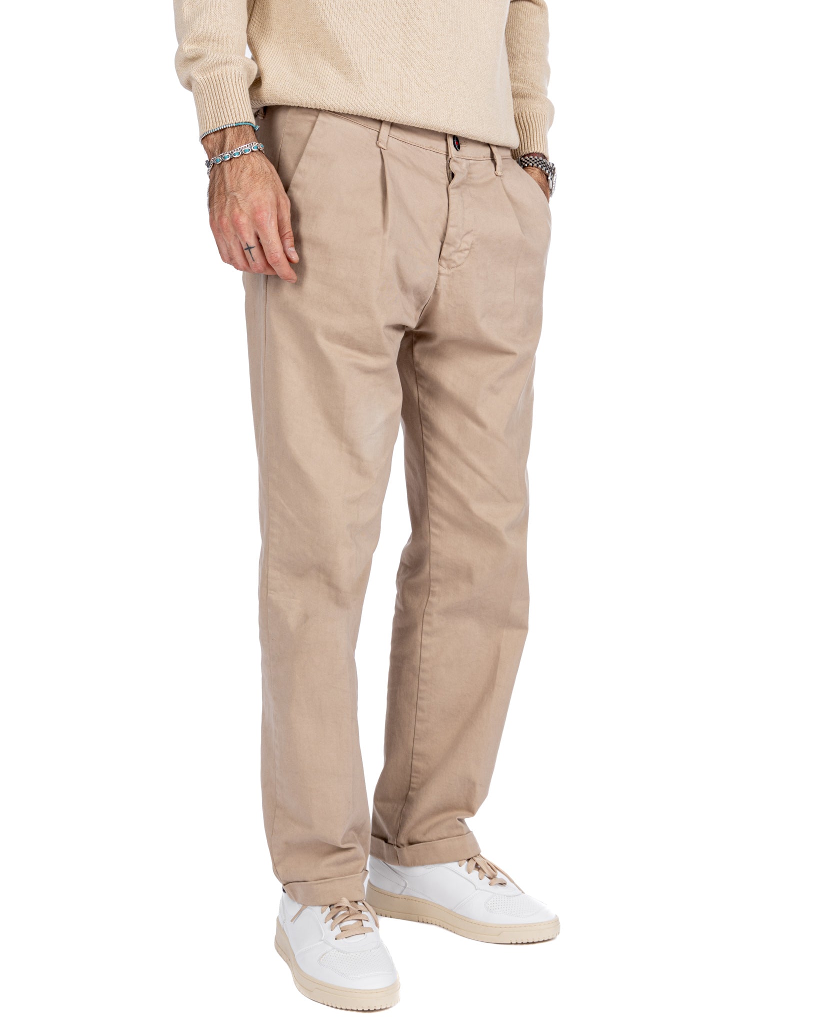 Sean - beige wide leg cotton trousers