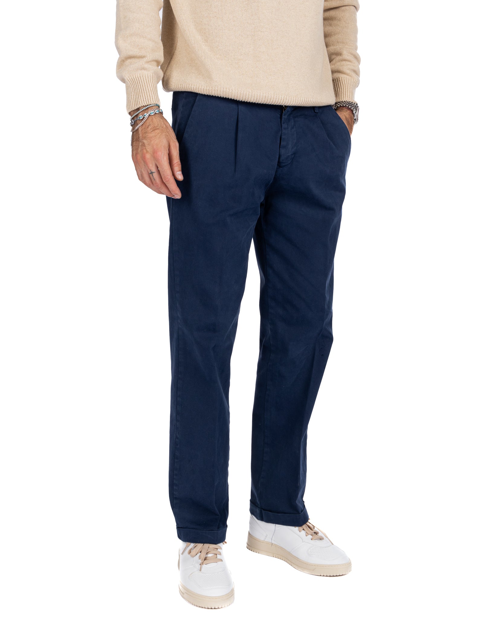 Sean - pantalone in cotone largo bluette