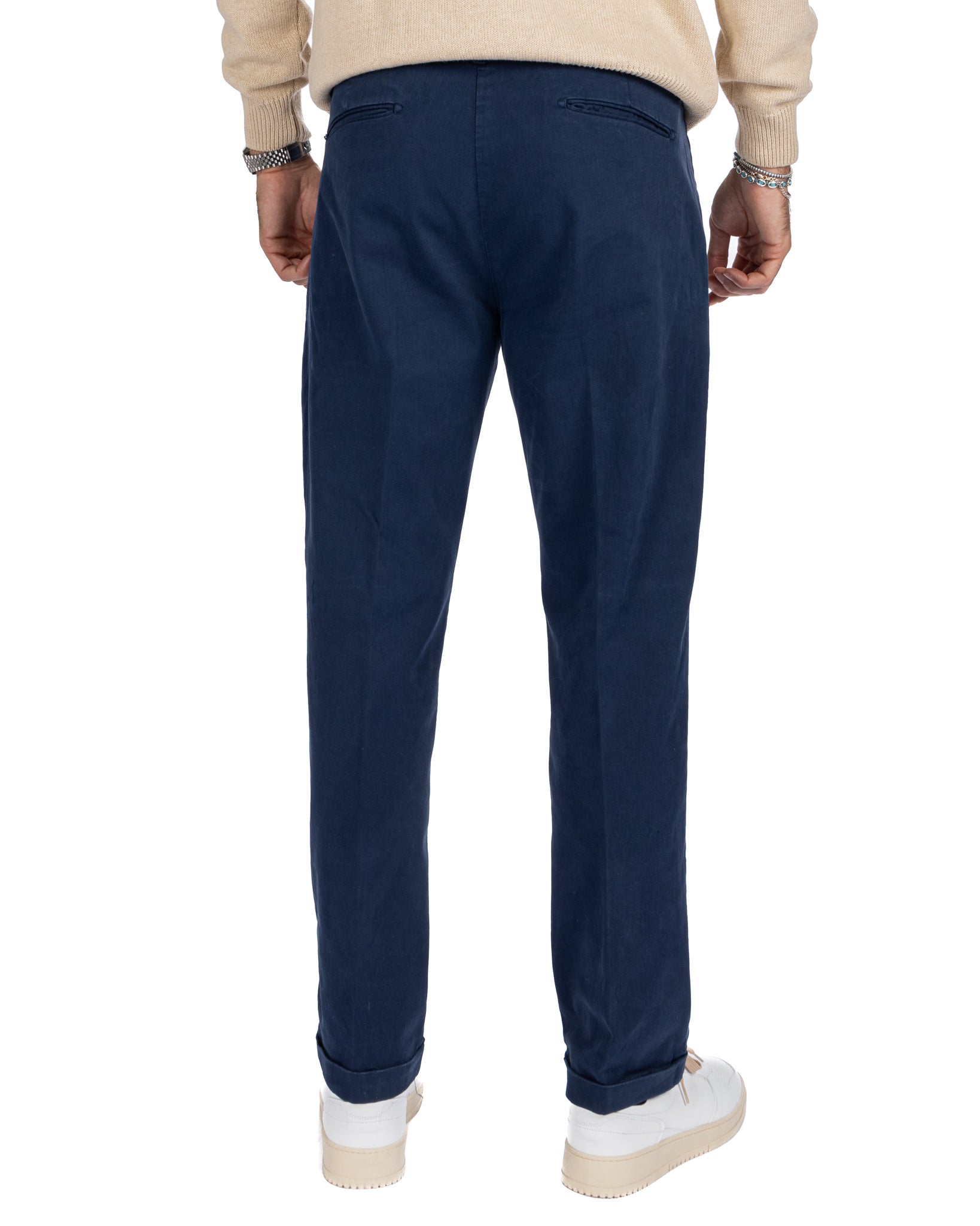 Sean - pantalone in cotone largo bluette