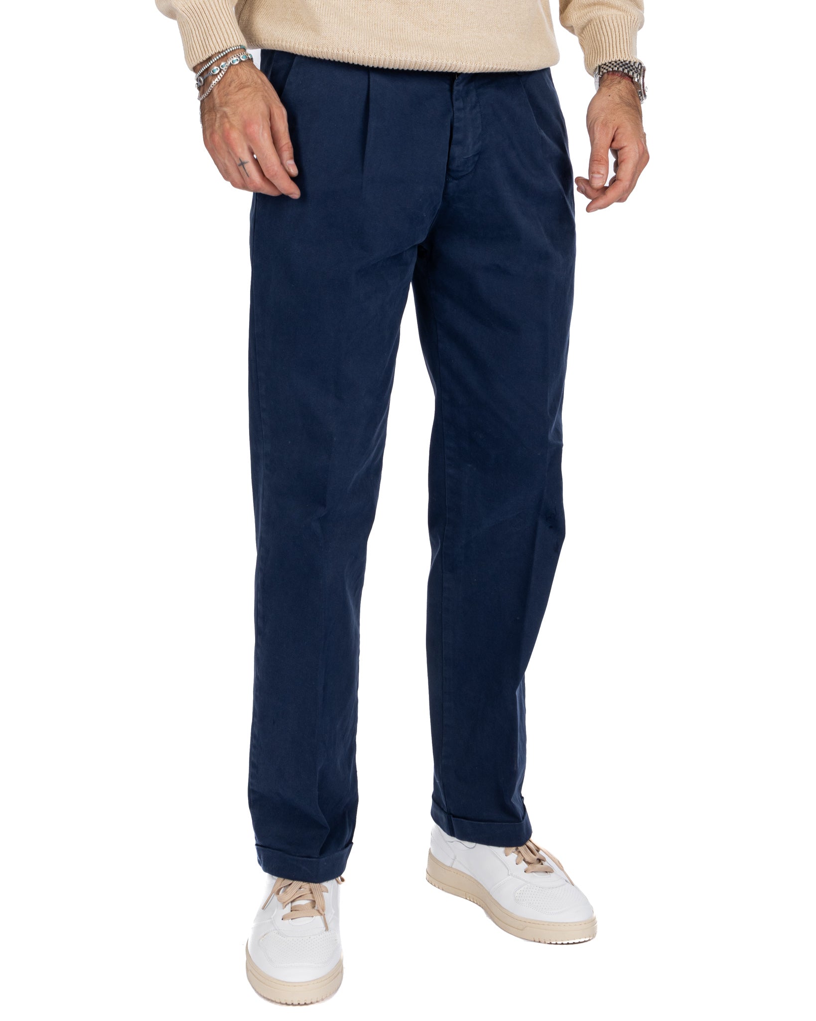 Sean - pantalone in cotone largo bluette